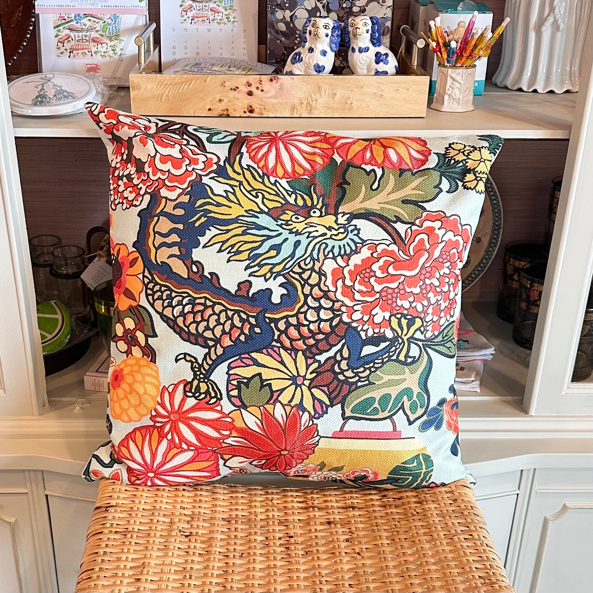 Dragon Floral Pillow Cover
