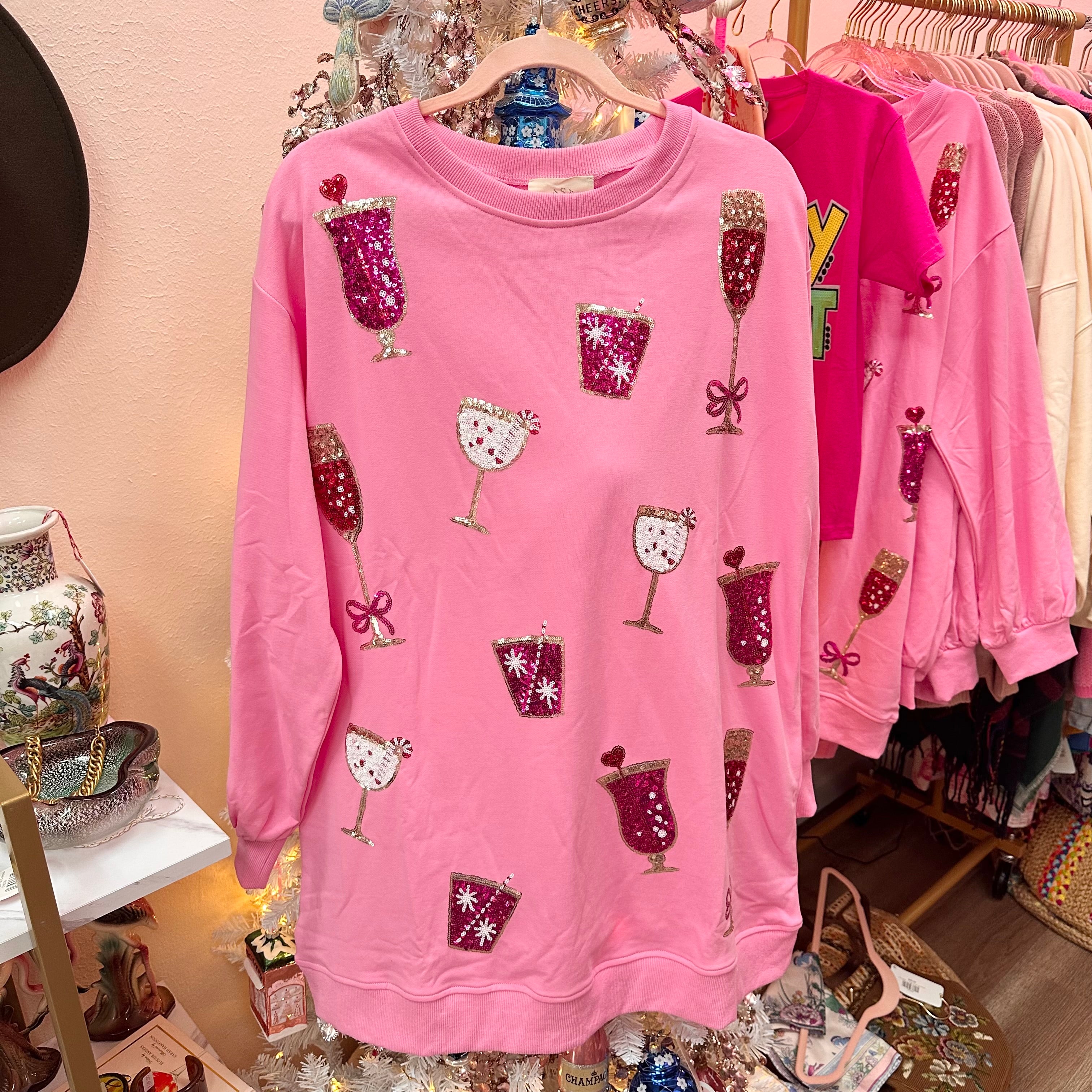 Pink Sequin Drinks Pullover Dress