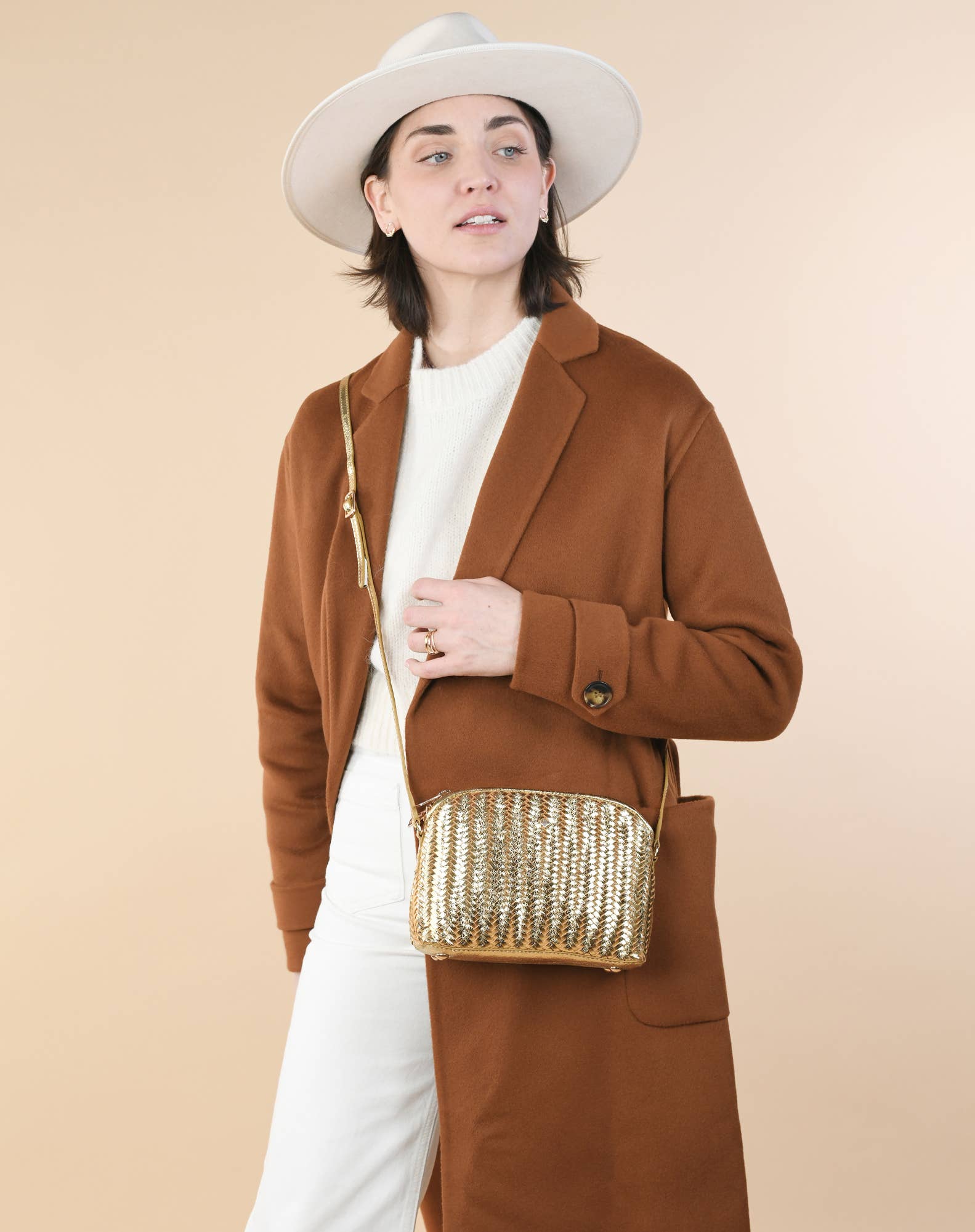 Mia Gold Leather Handbag