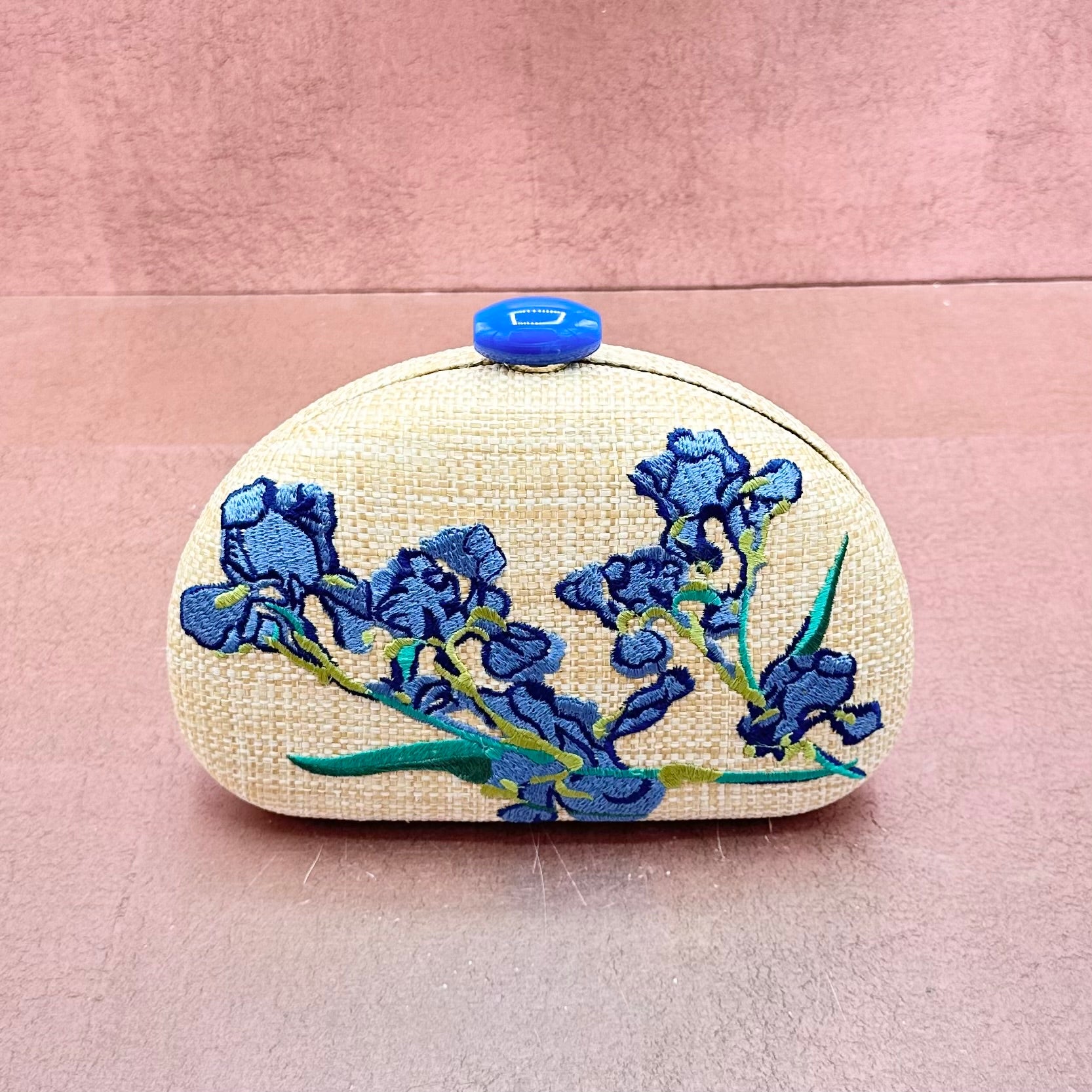 Blue Flower Embroidered Clutch