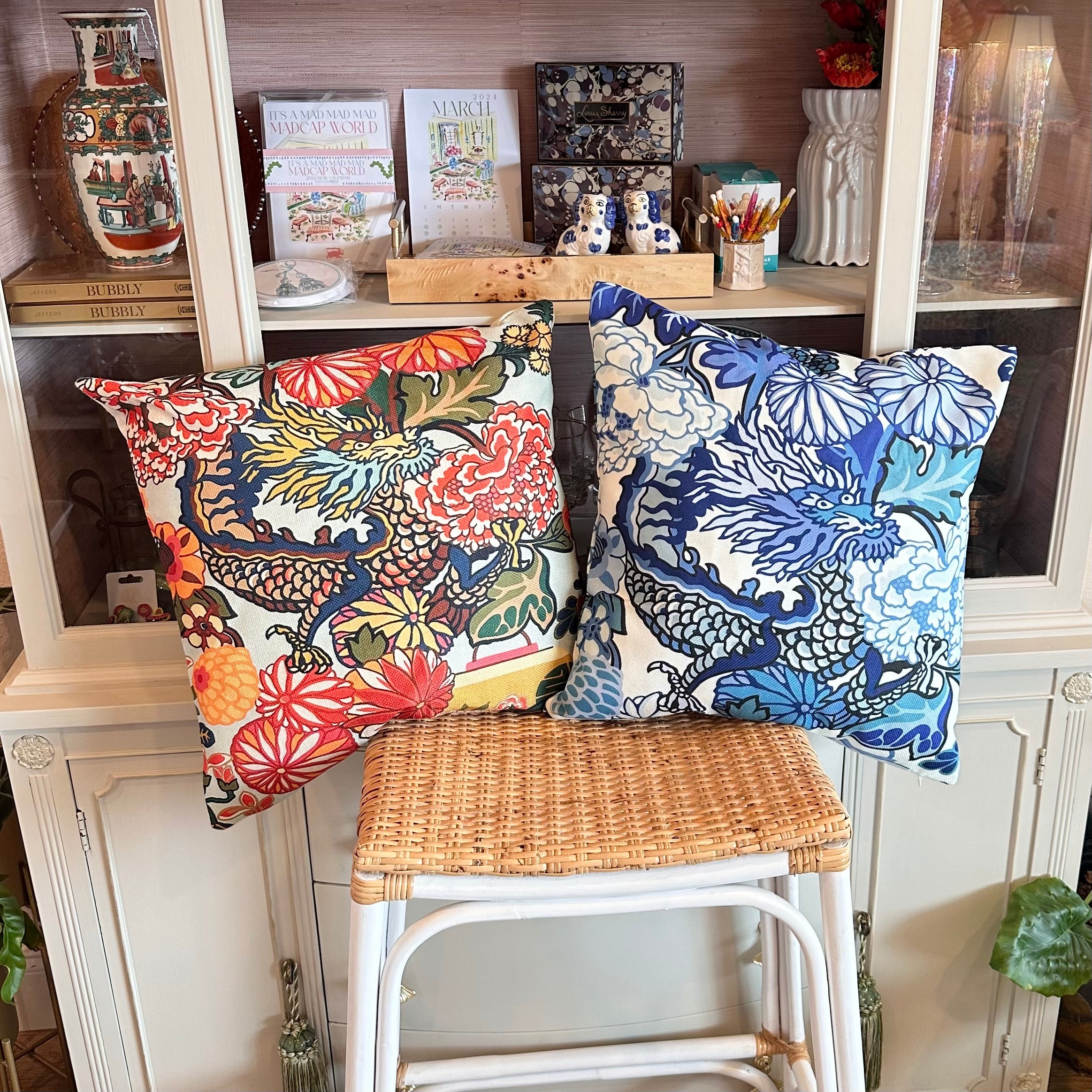 Dragon Floral Pillow Cover