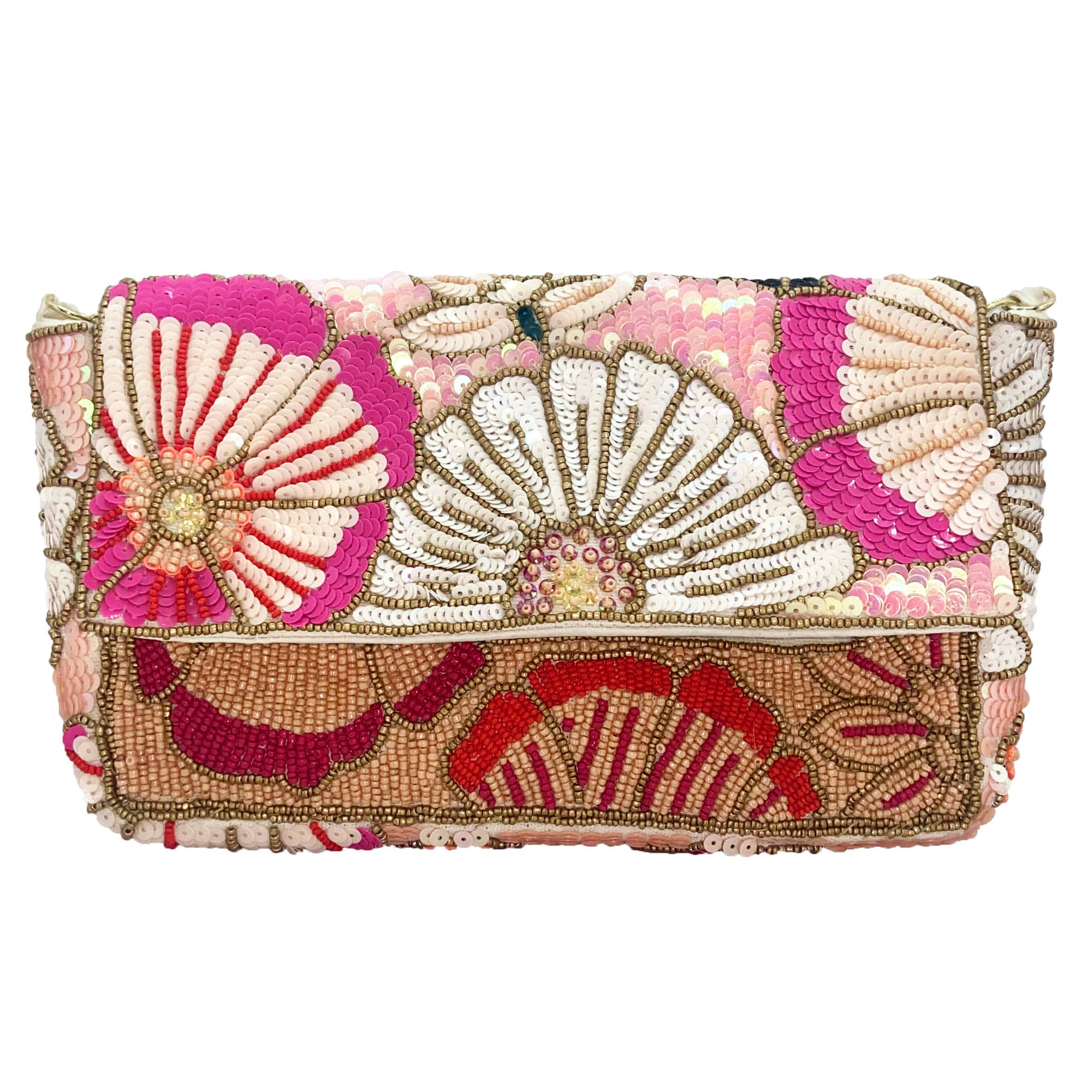 Floral Double Sided Beaded Clutch