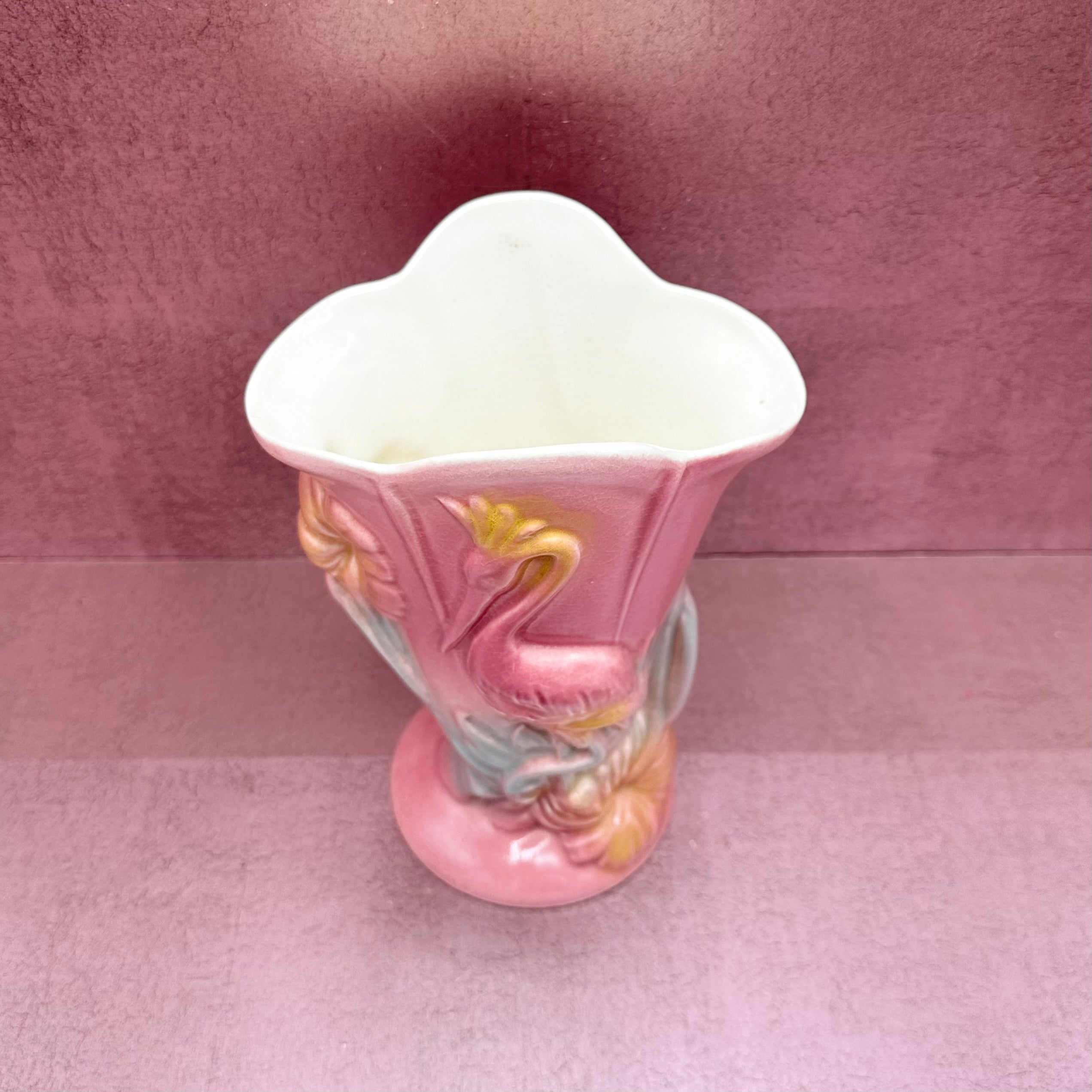 Hull Pink Crane Vase w/ Hibiscus