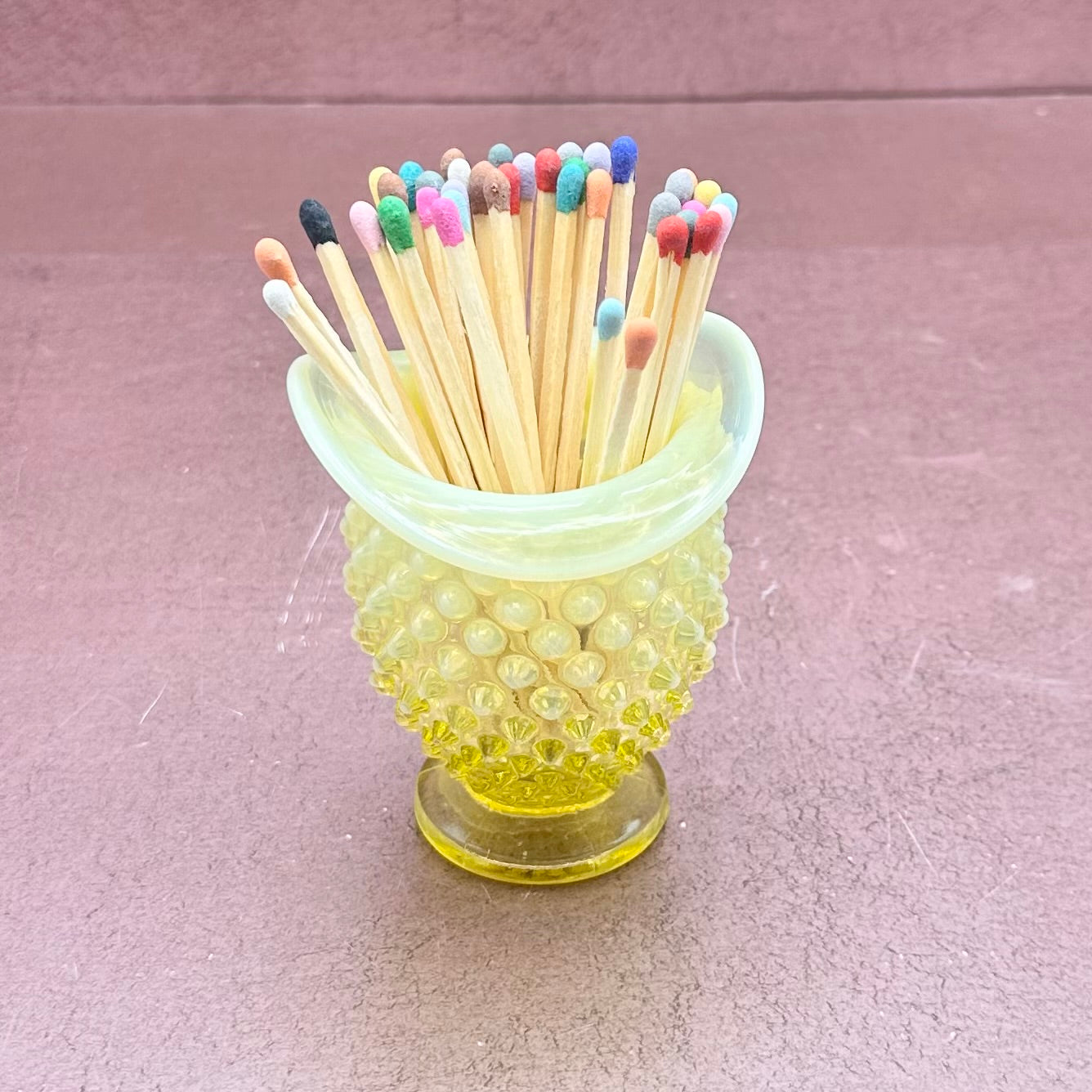 Yellow Fenton Mini Hobnail Vase Matchstriker