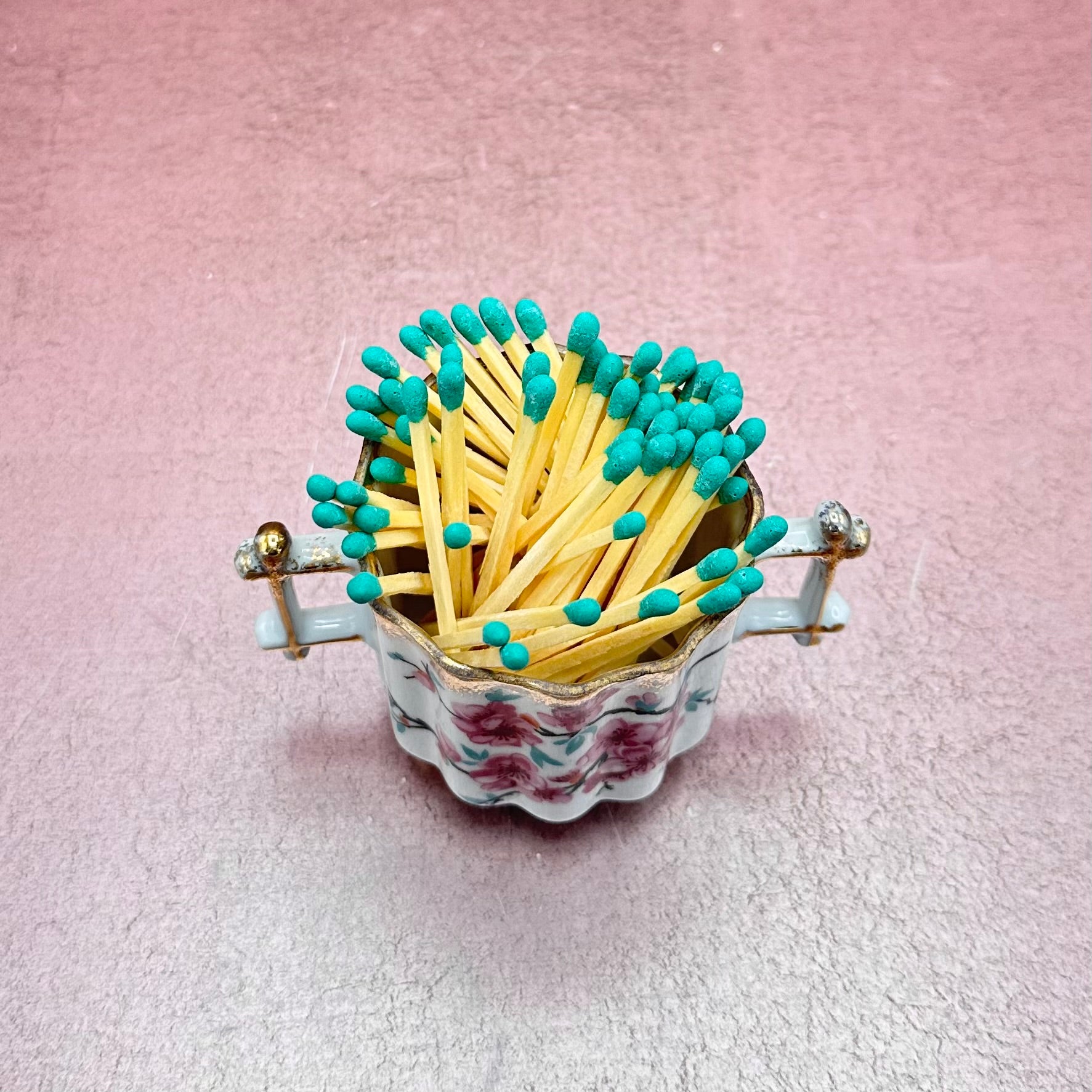 Footed Chinoiserie Floral Sugar Bowl Matchstriker