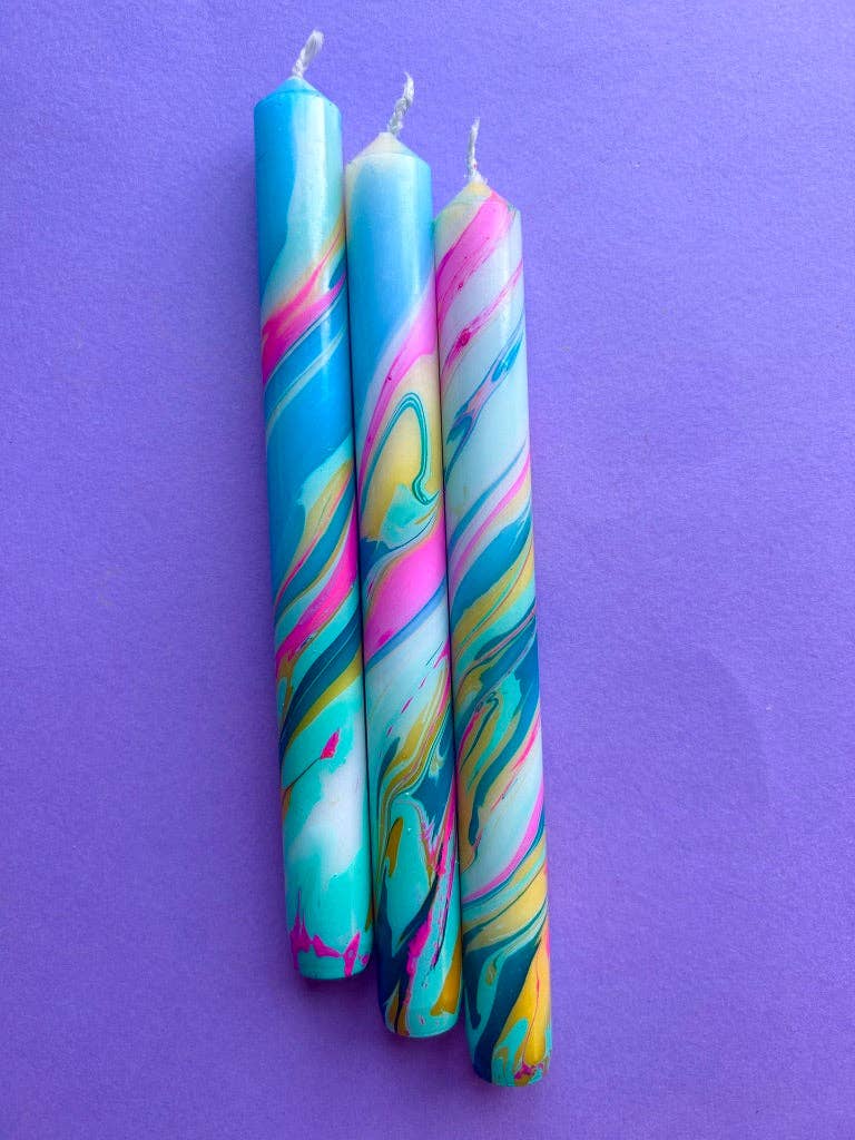 Colorful Marbled Dinner Candles