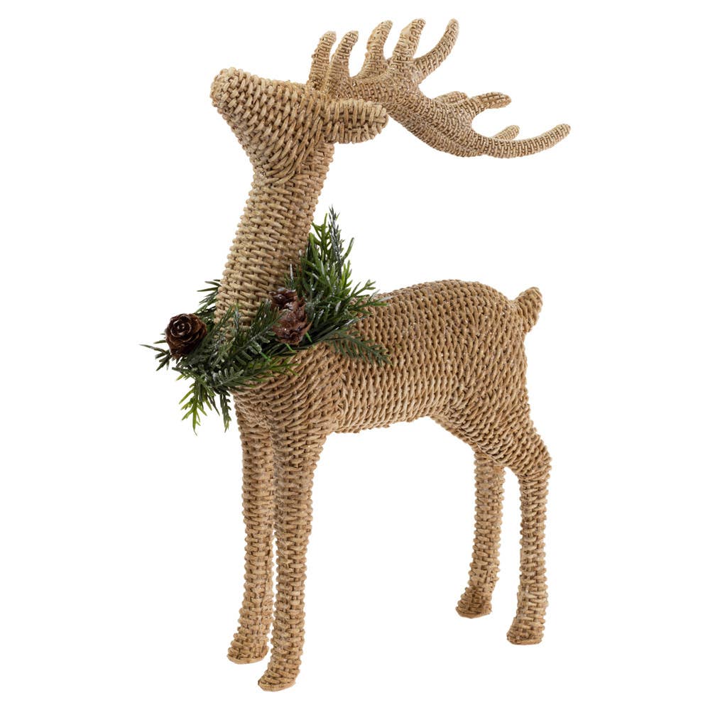 11.25" Basket Weave Standing Deer w/ Wreath Christmas