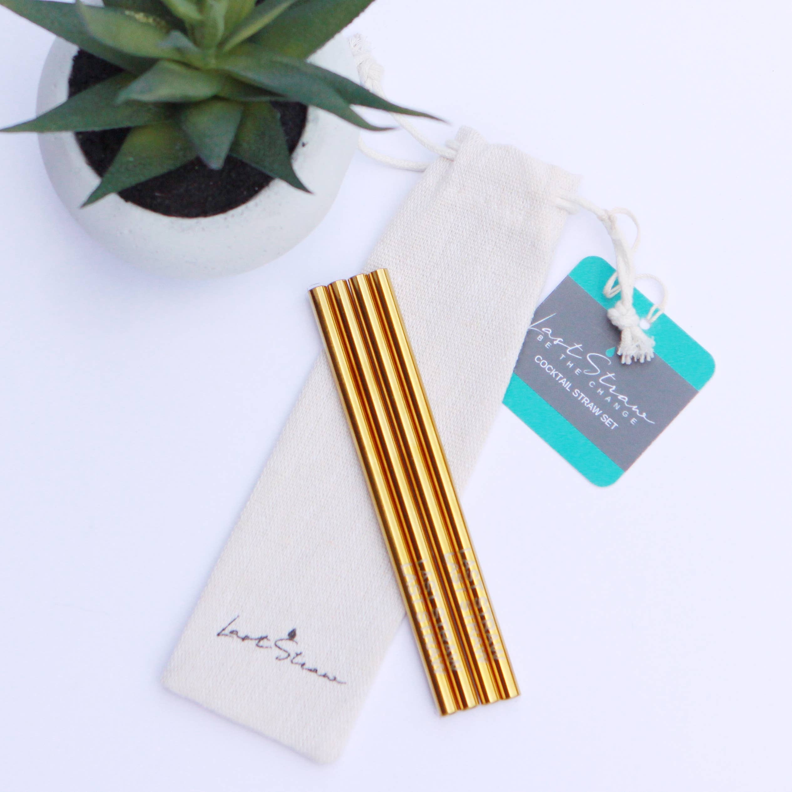 Gold Cocktail Metal Straw Set
