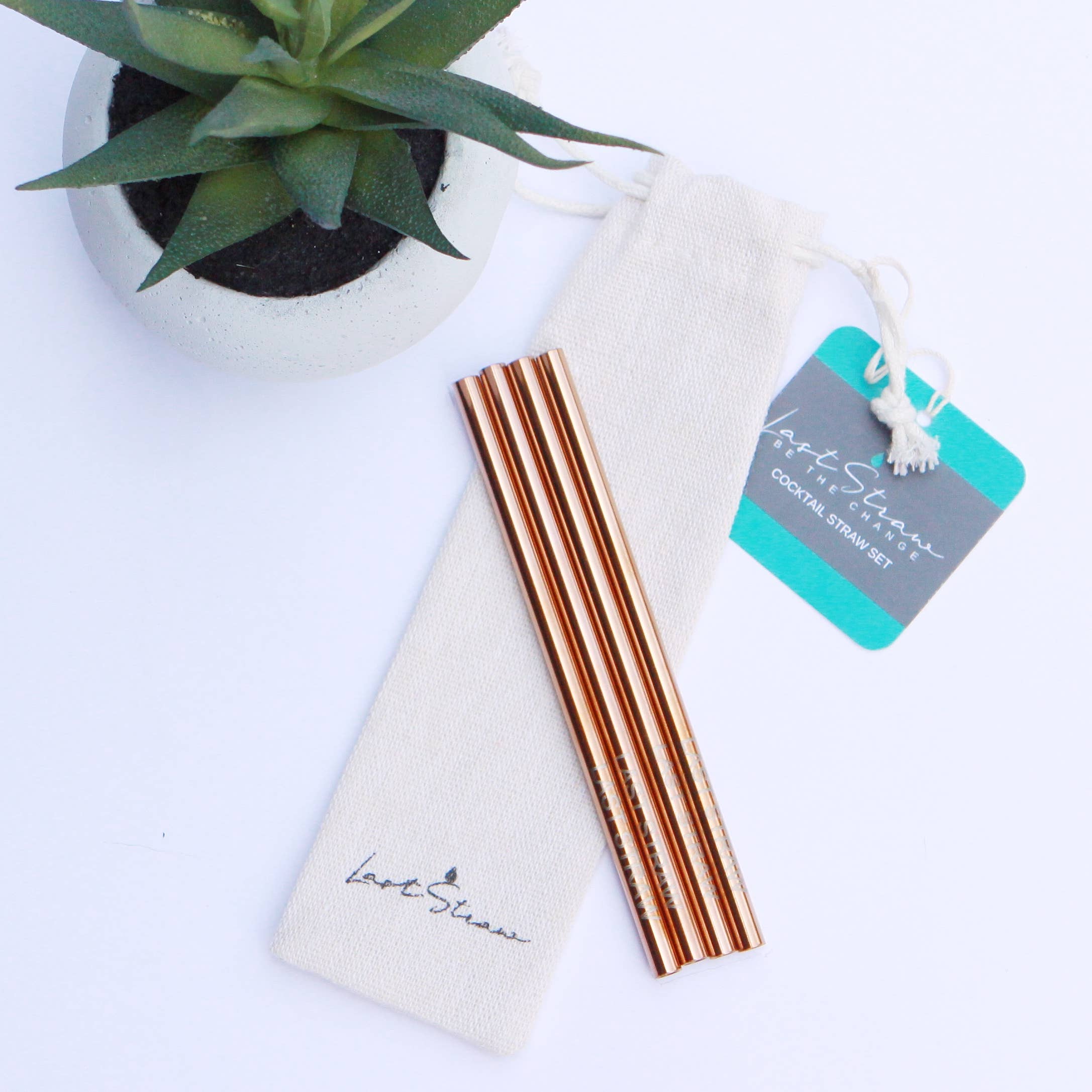 Rose Gold Cocktail Metal Straw Set
