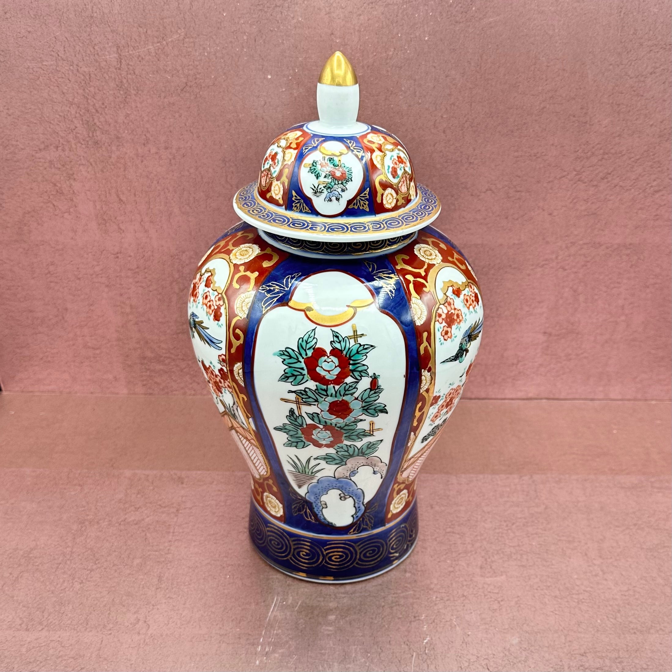 Vintage Gold Imari Ginger Jar Blue & Red