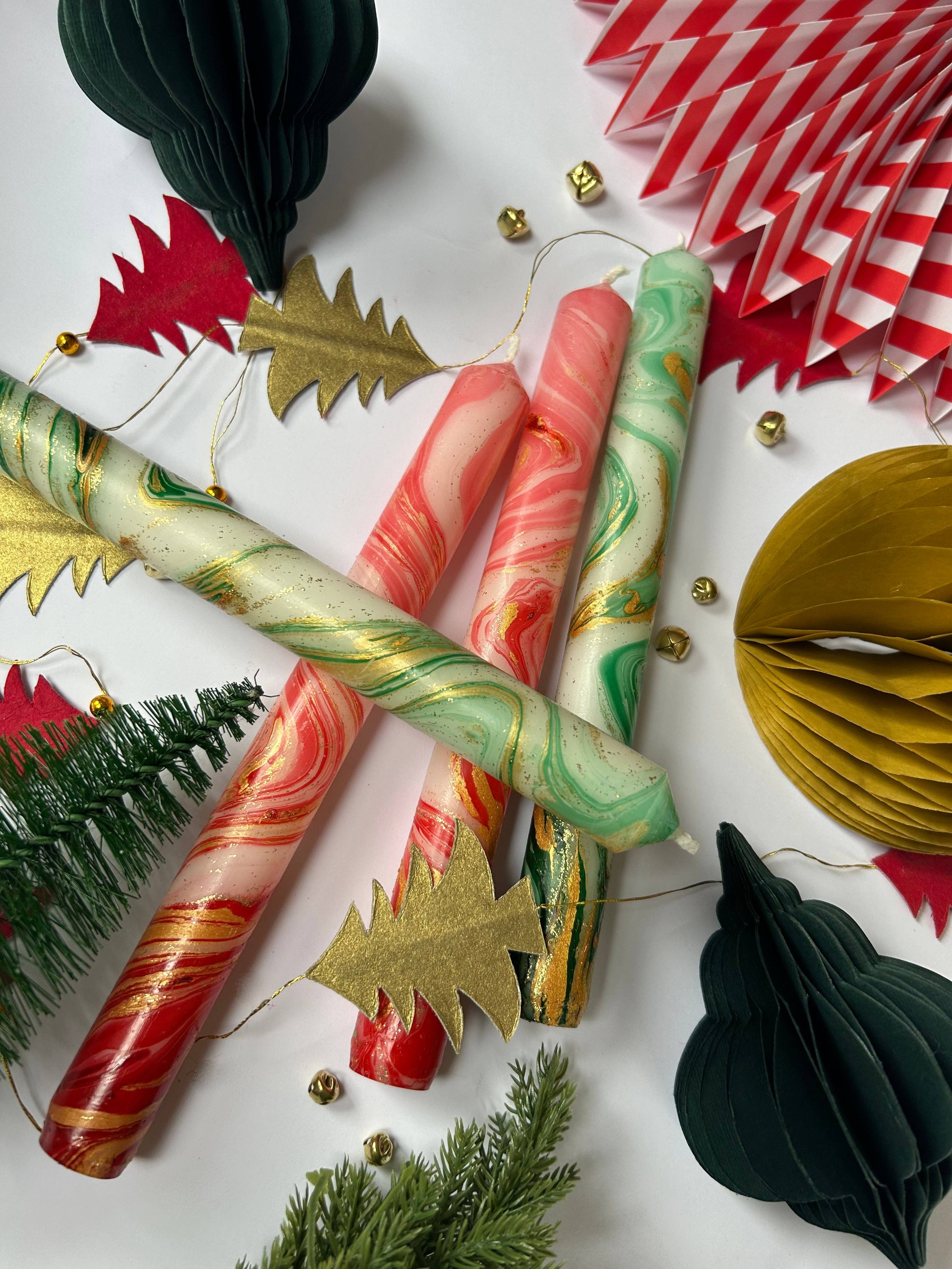 Poinsettia Marble Candles