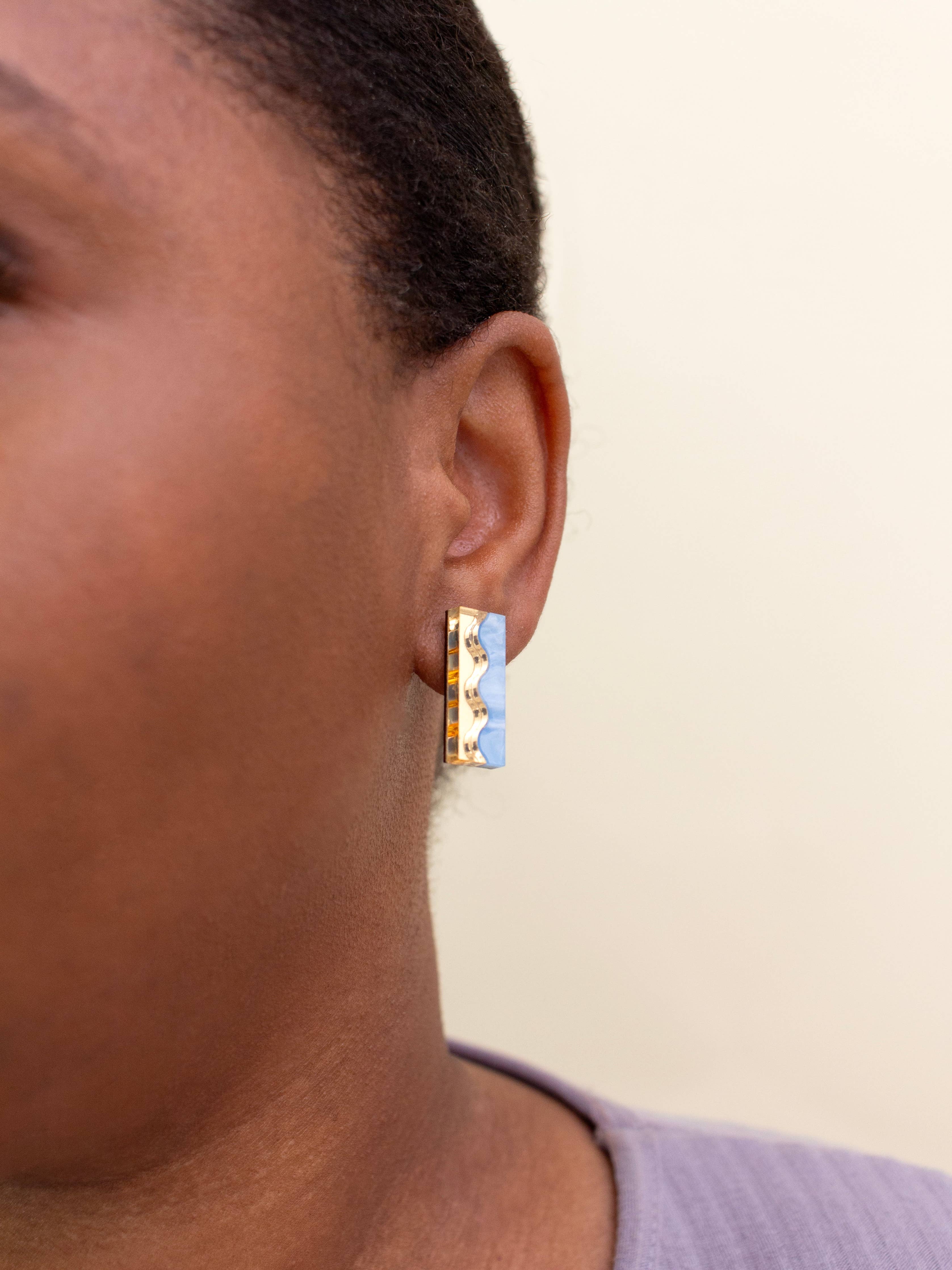 Suni Stud Cornflower Blue Gold Earrings