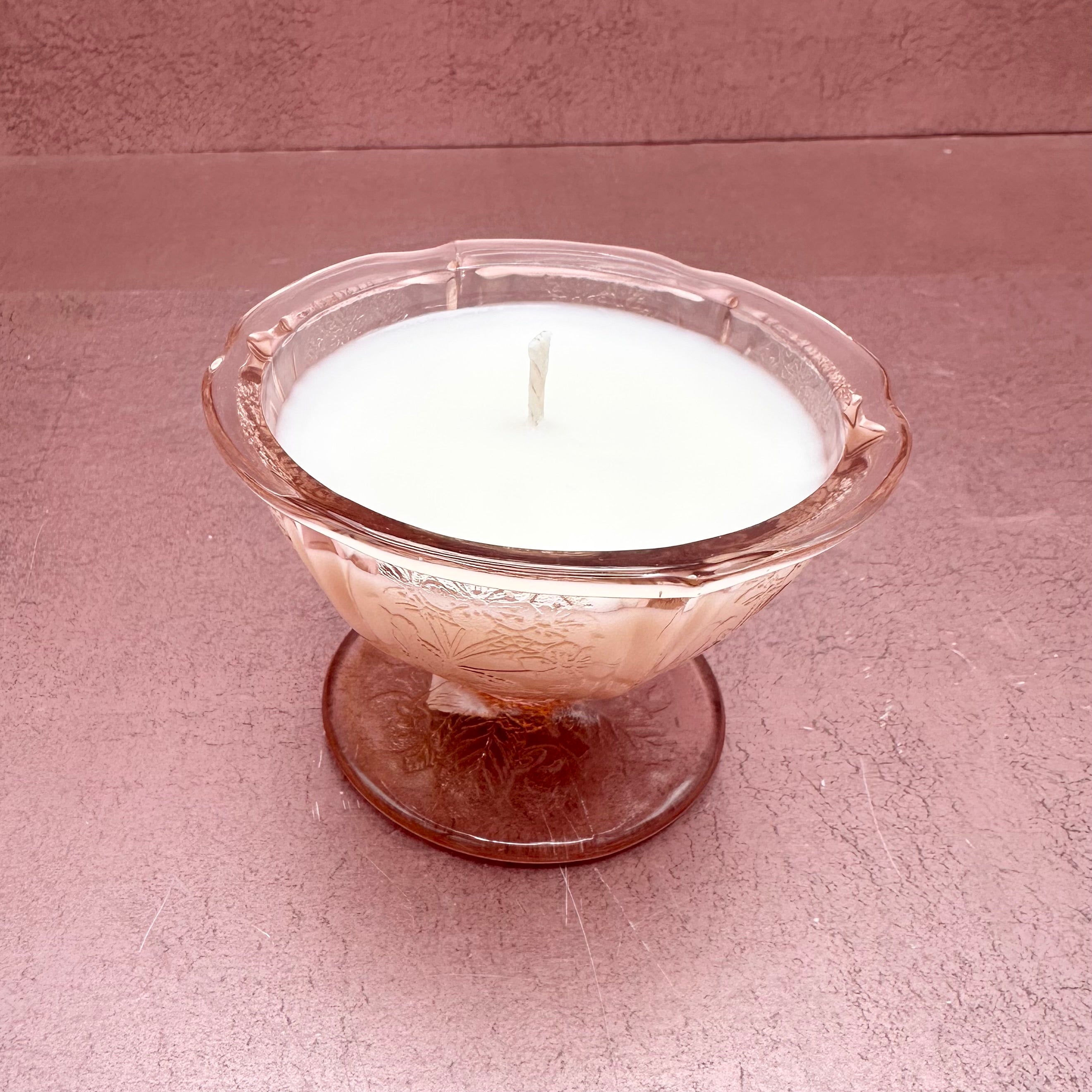 Pink Etched Sherbet Pedestal Cup Candle