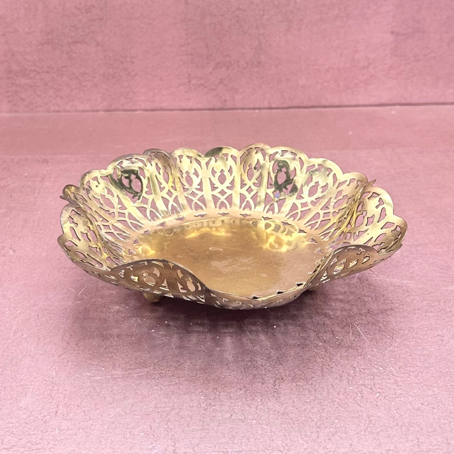 Brass Reticulated Ruffle Footed Dish