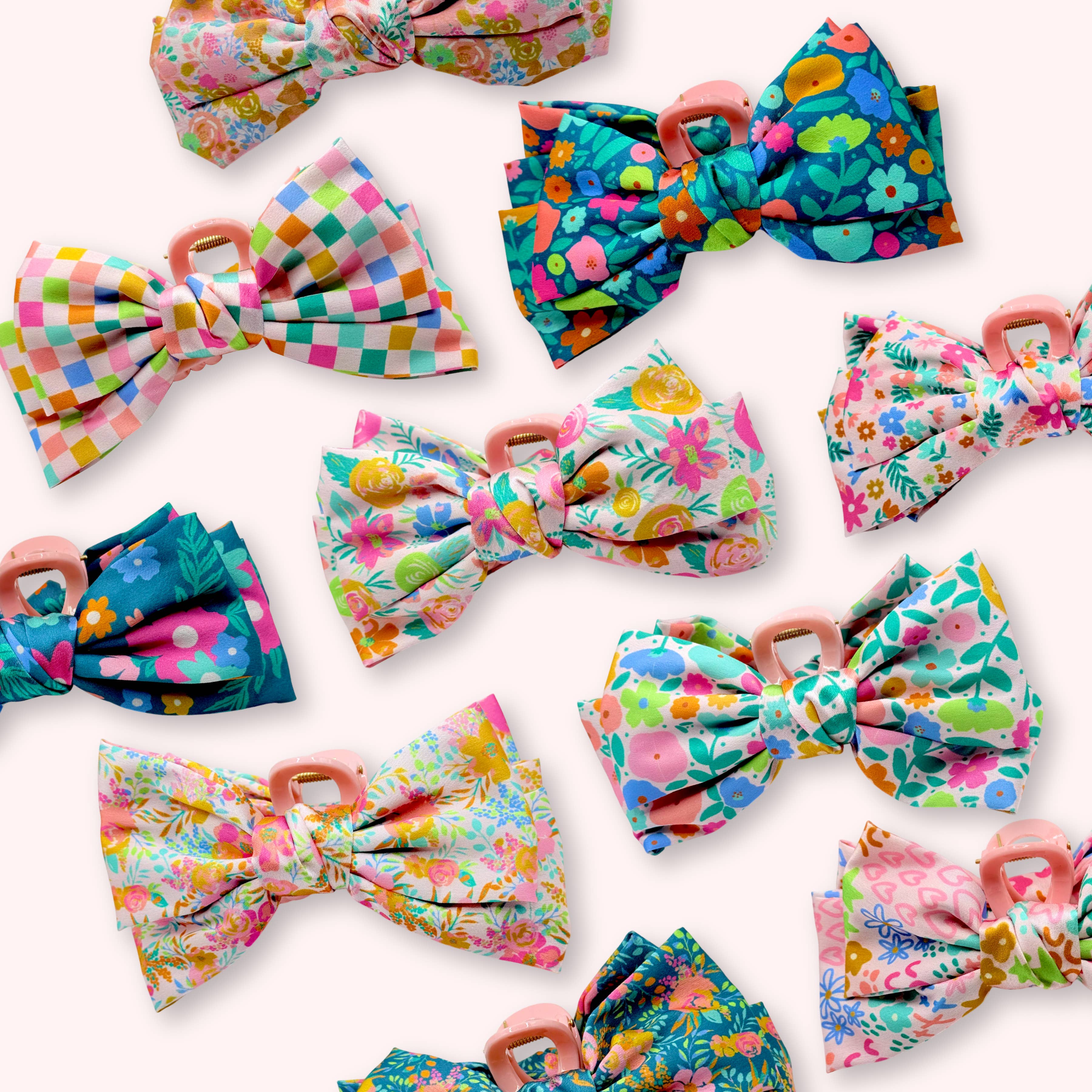 Rainbow Garden Bow Claw Clip