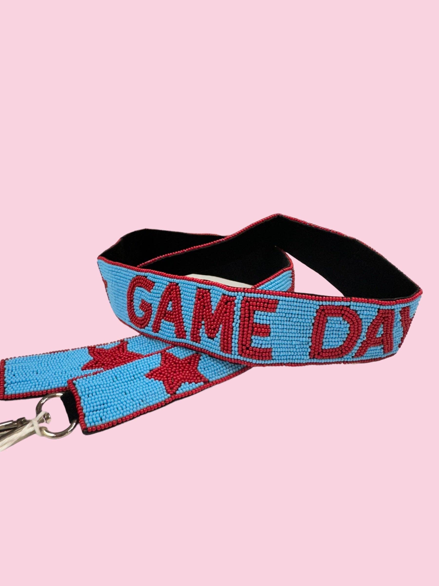 Light Blue & Red Game Day Beaded Purse Strap