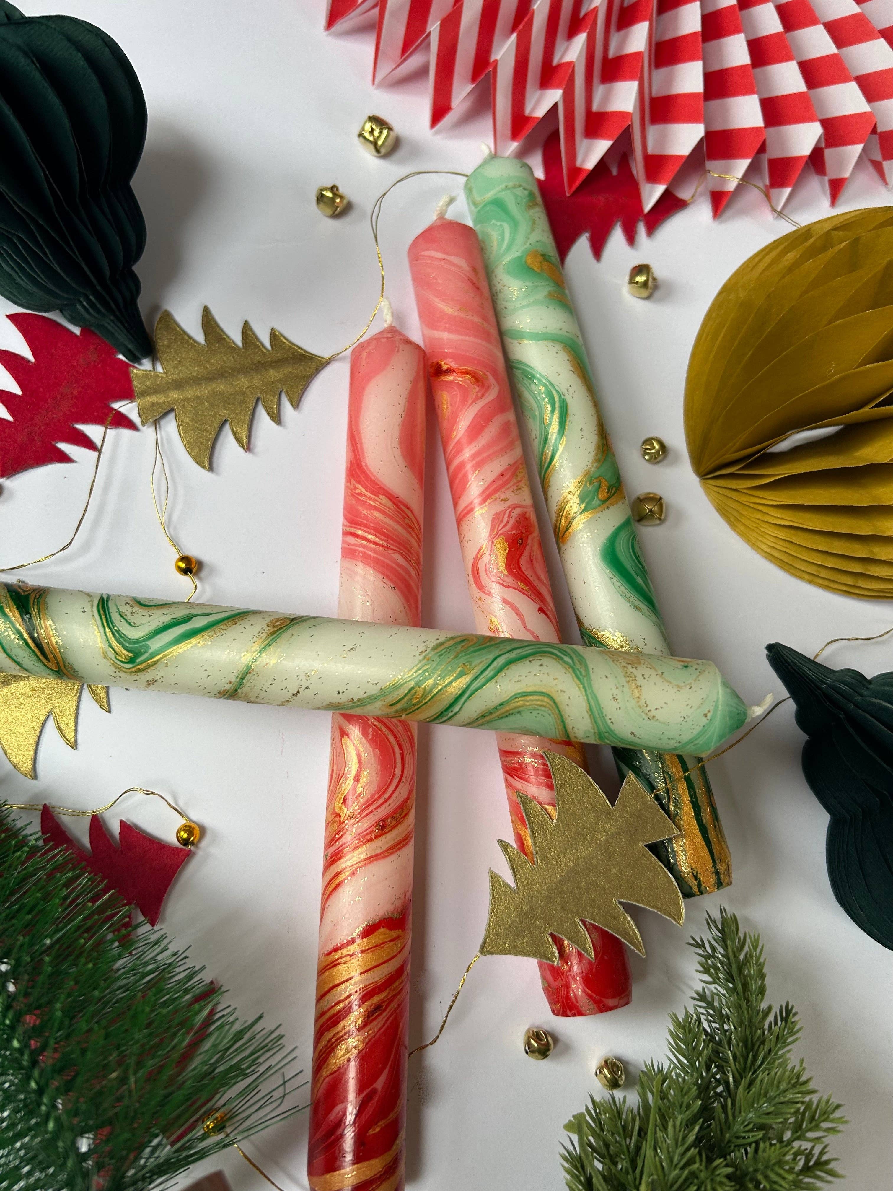 Poinsettia Marble Candles