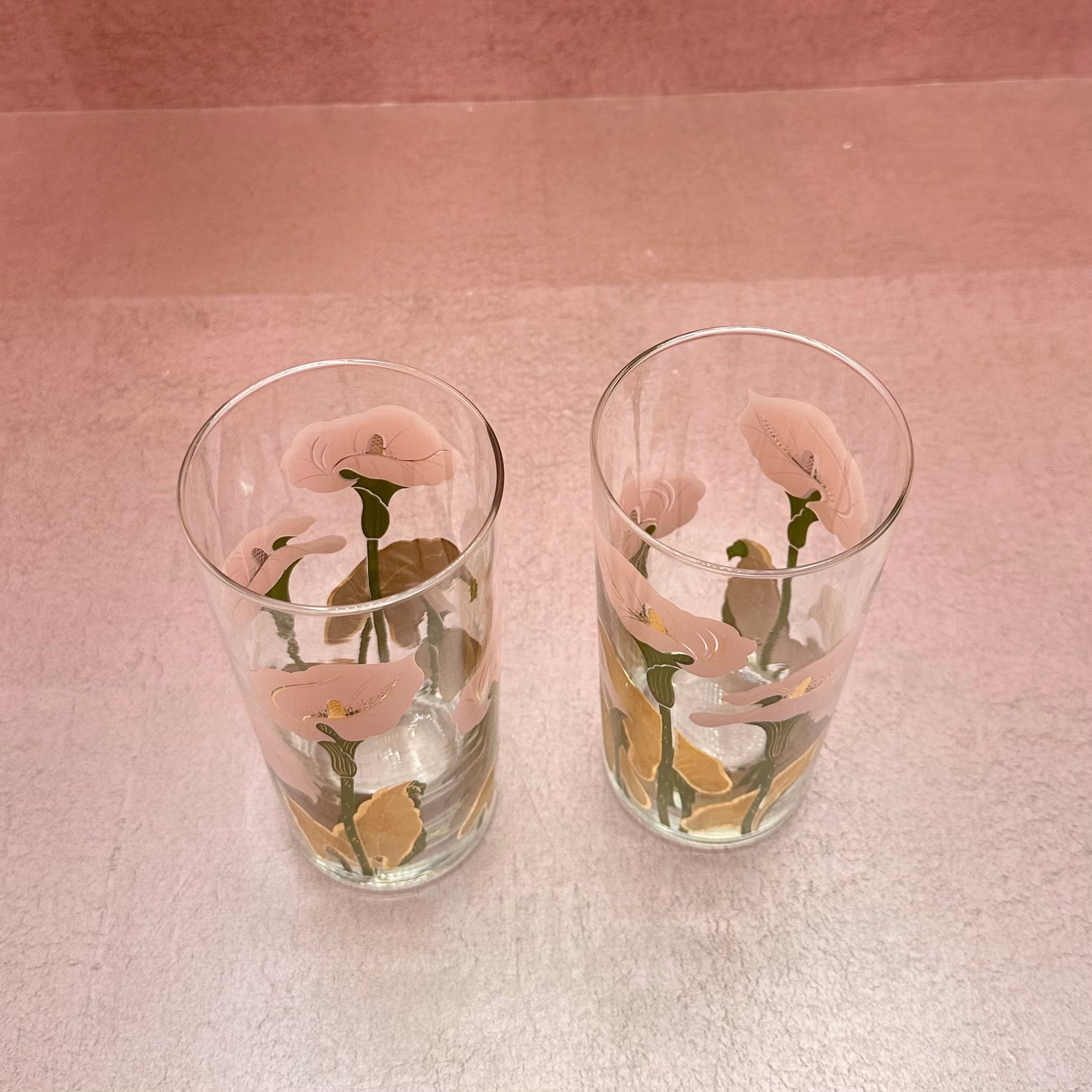 Vintage Culver 22K Gold Calla Lily High Ball Glasses