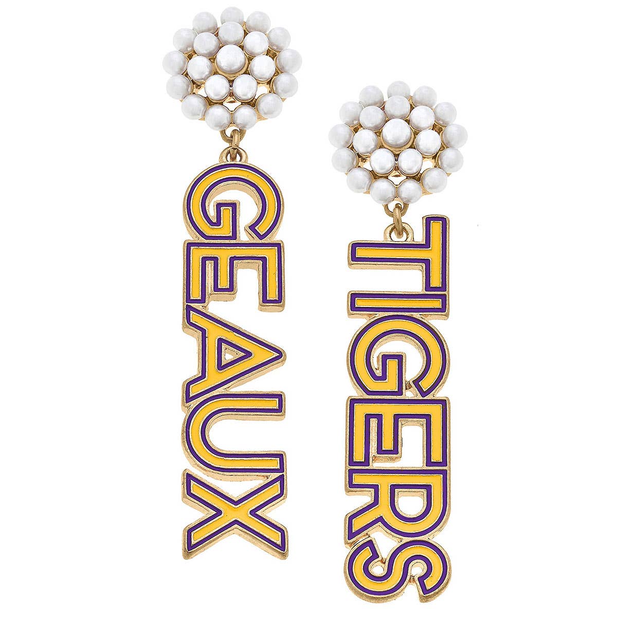 LSU Geaux Tigers Pearl Cluster Earrings