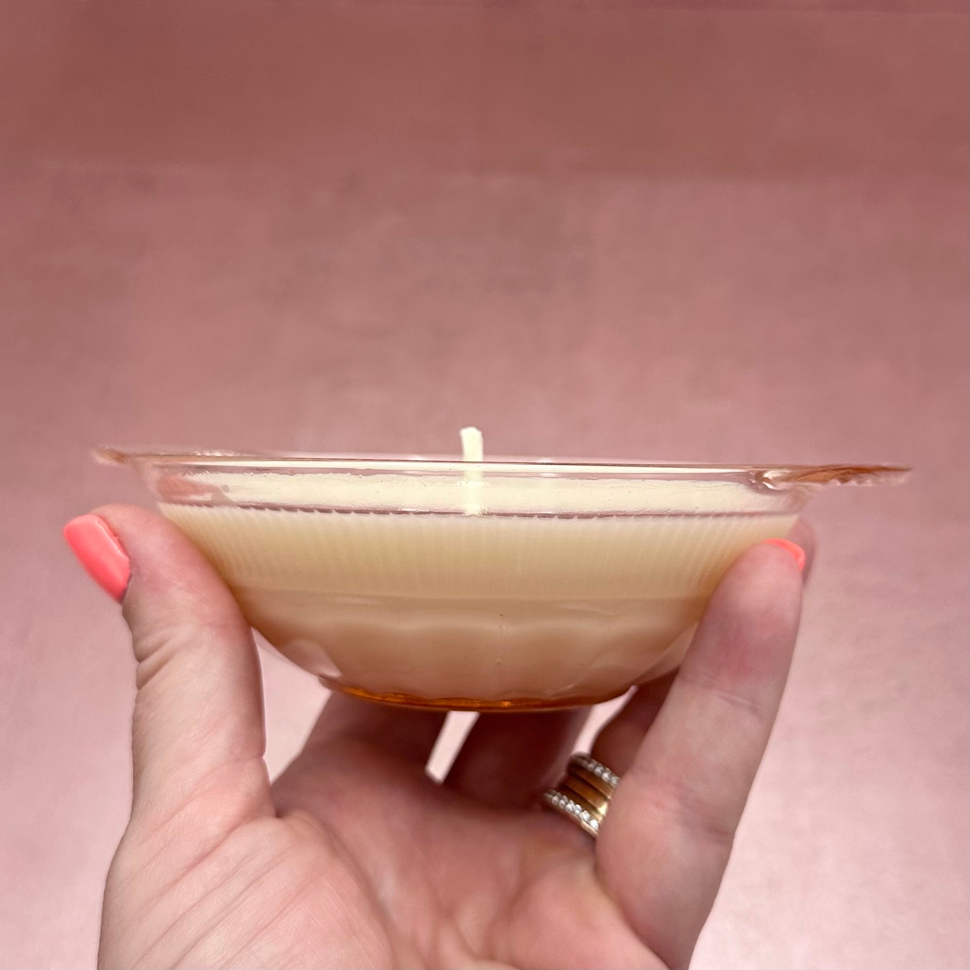 Small Pink Depression Glass Bowl Candle