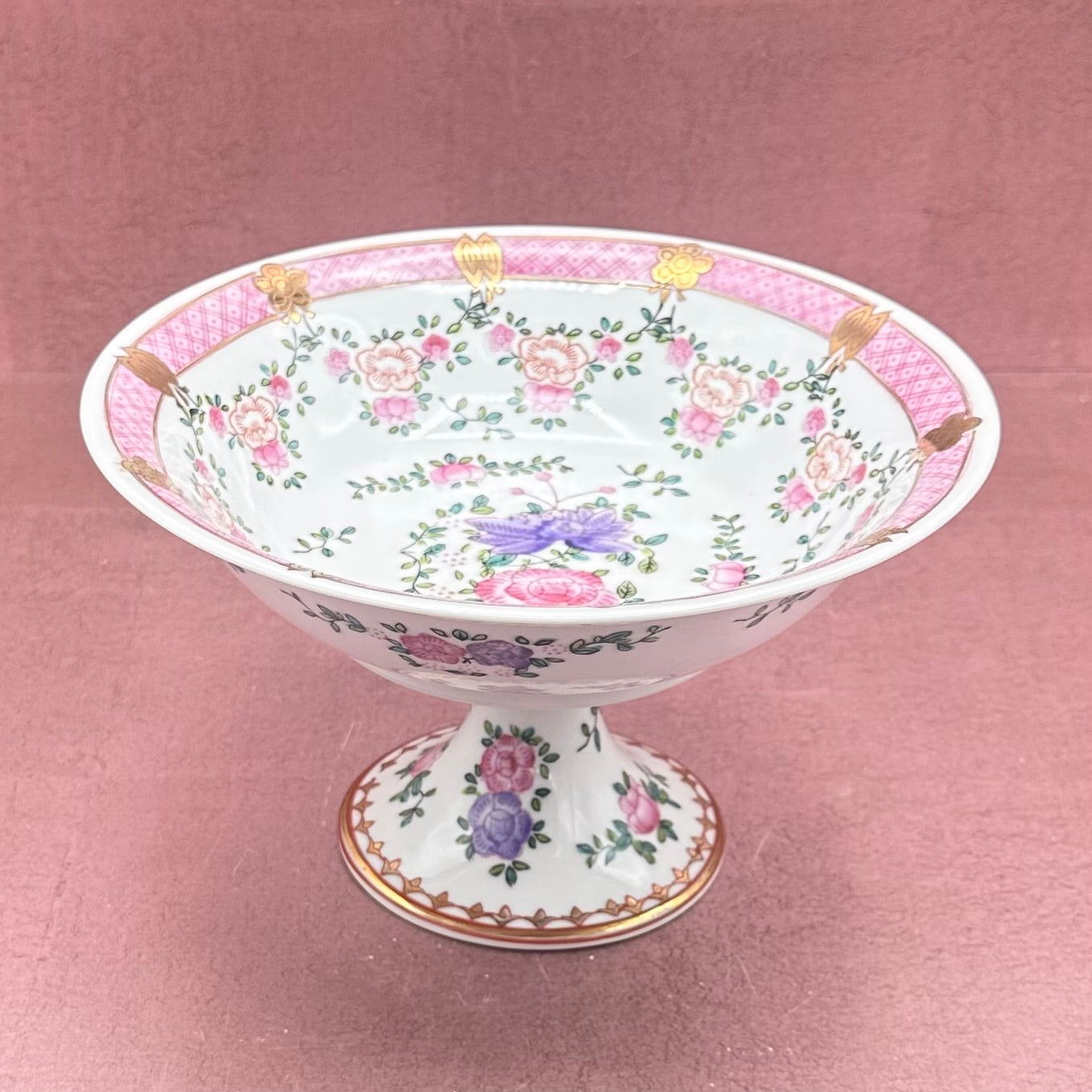 Pink & Floral Porcelain Compote