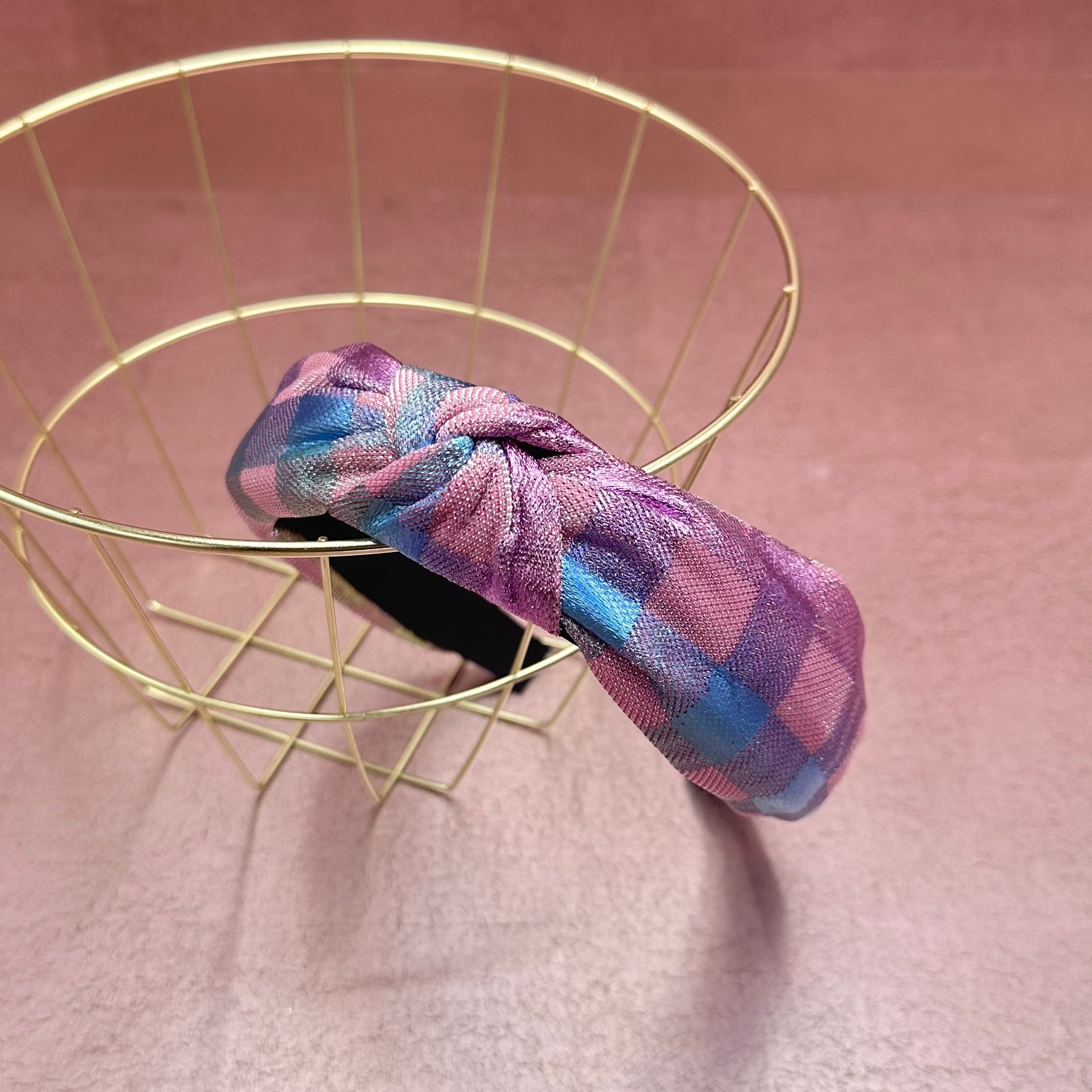 Metallic Plaid Headband Slim