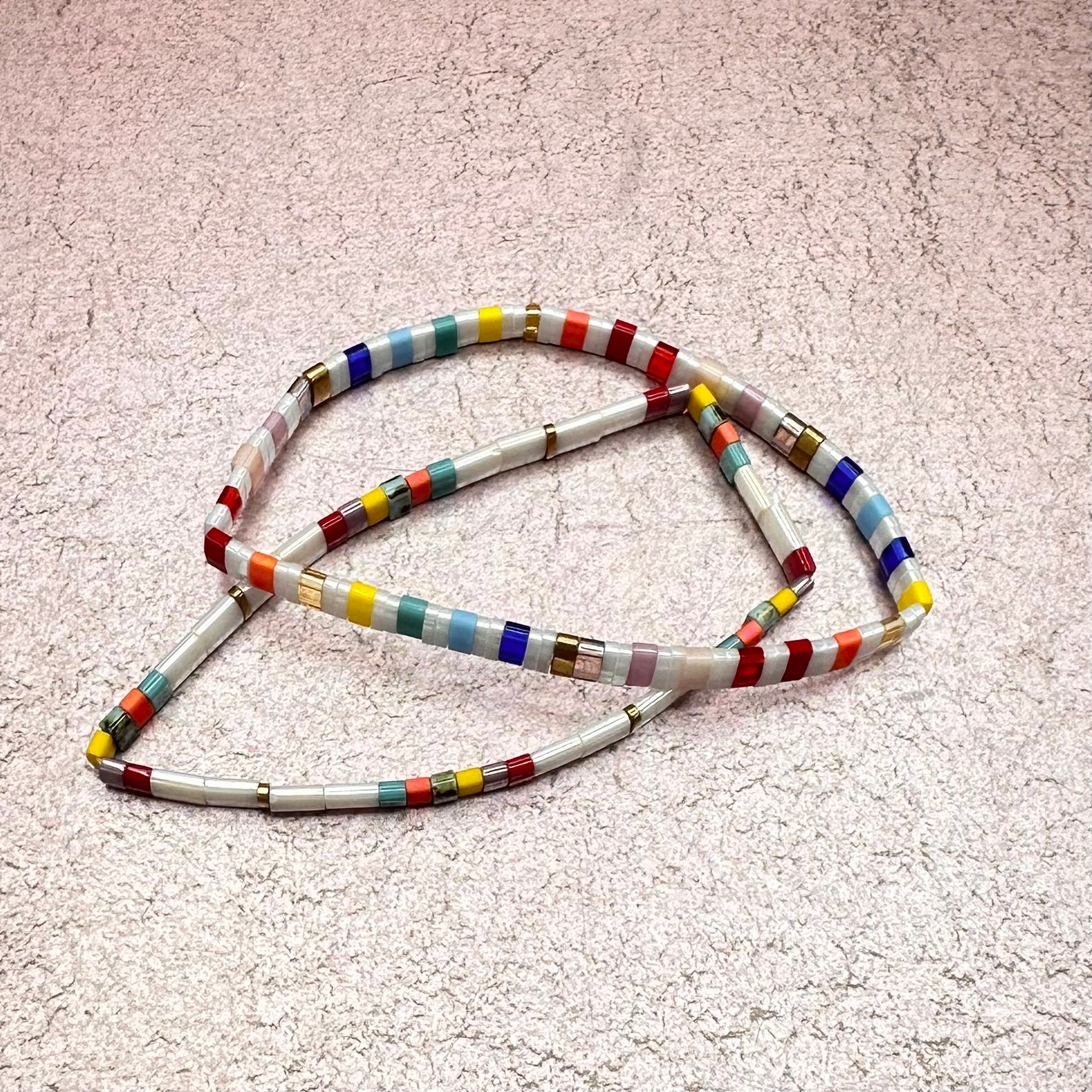 White & Rainbow Tile Bracelet Stack