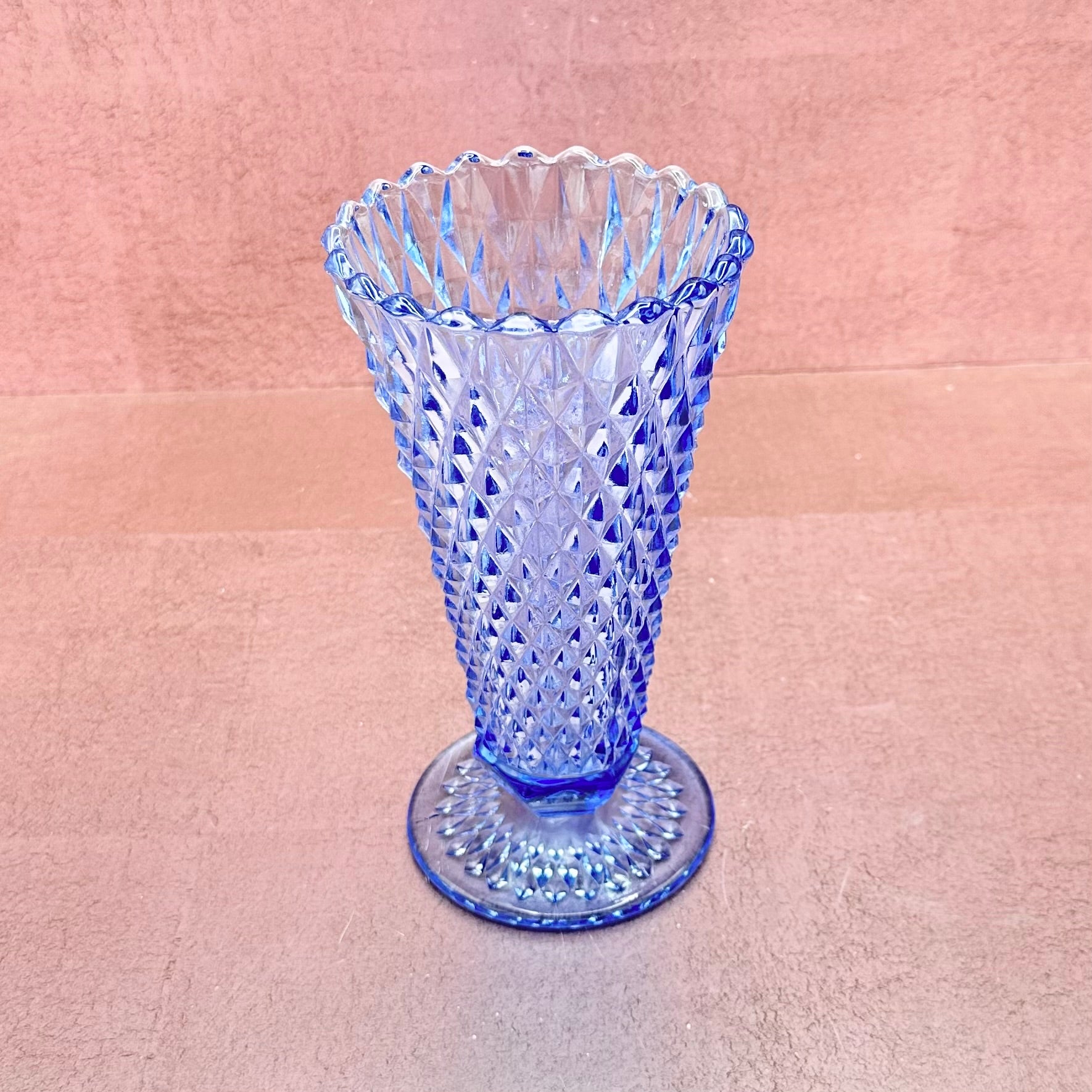 Blue Indiana Glass Diamond Cut Vase