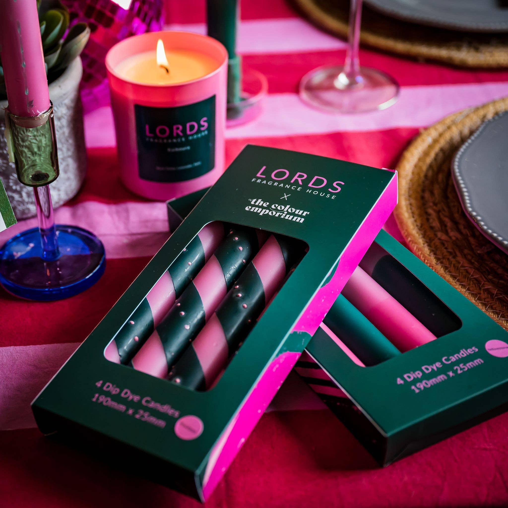 Pink & Green Striped Scented Candles