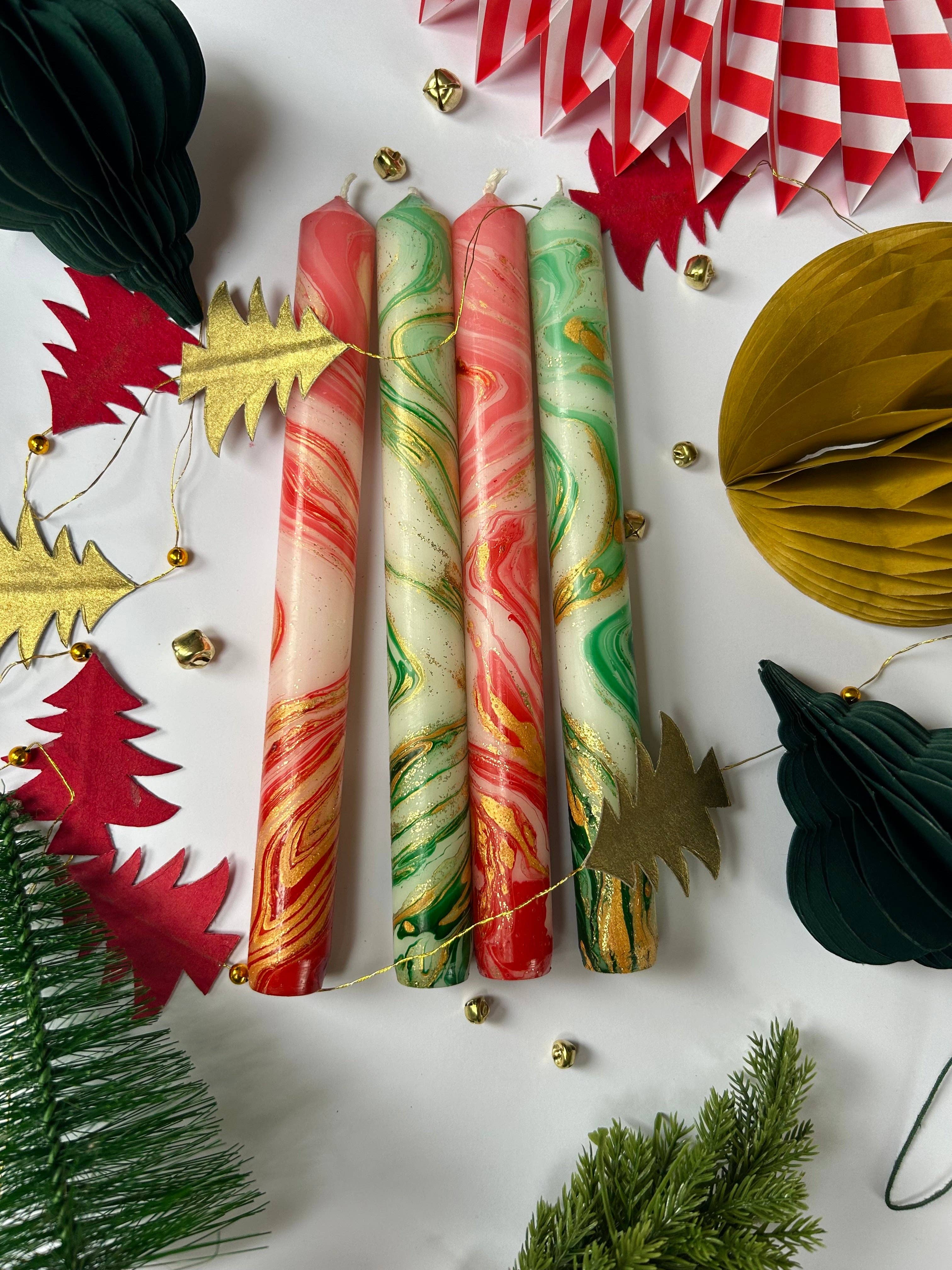Poinsettia Marble Candles