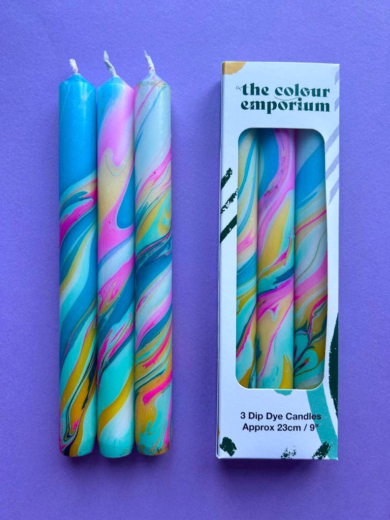 Colorful Marbled Dinner Candles