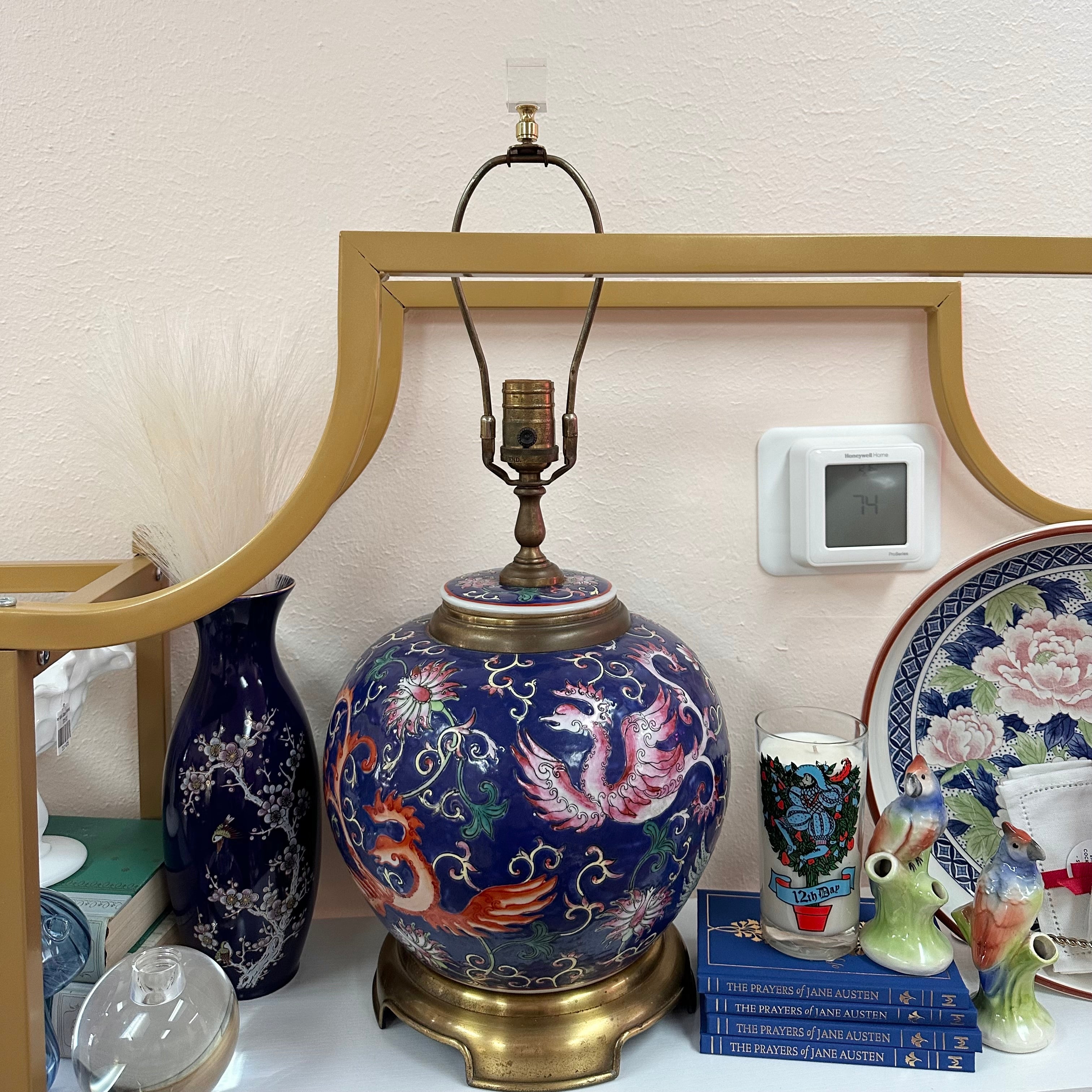 Blue Chinoiserie Vintage Dragon Lamp