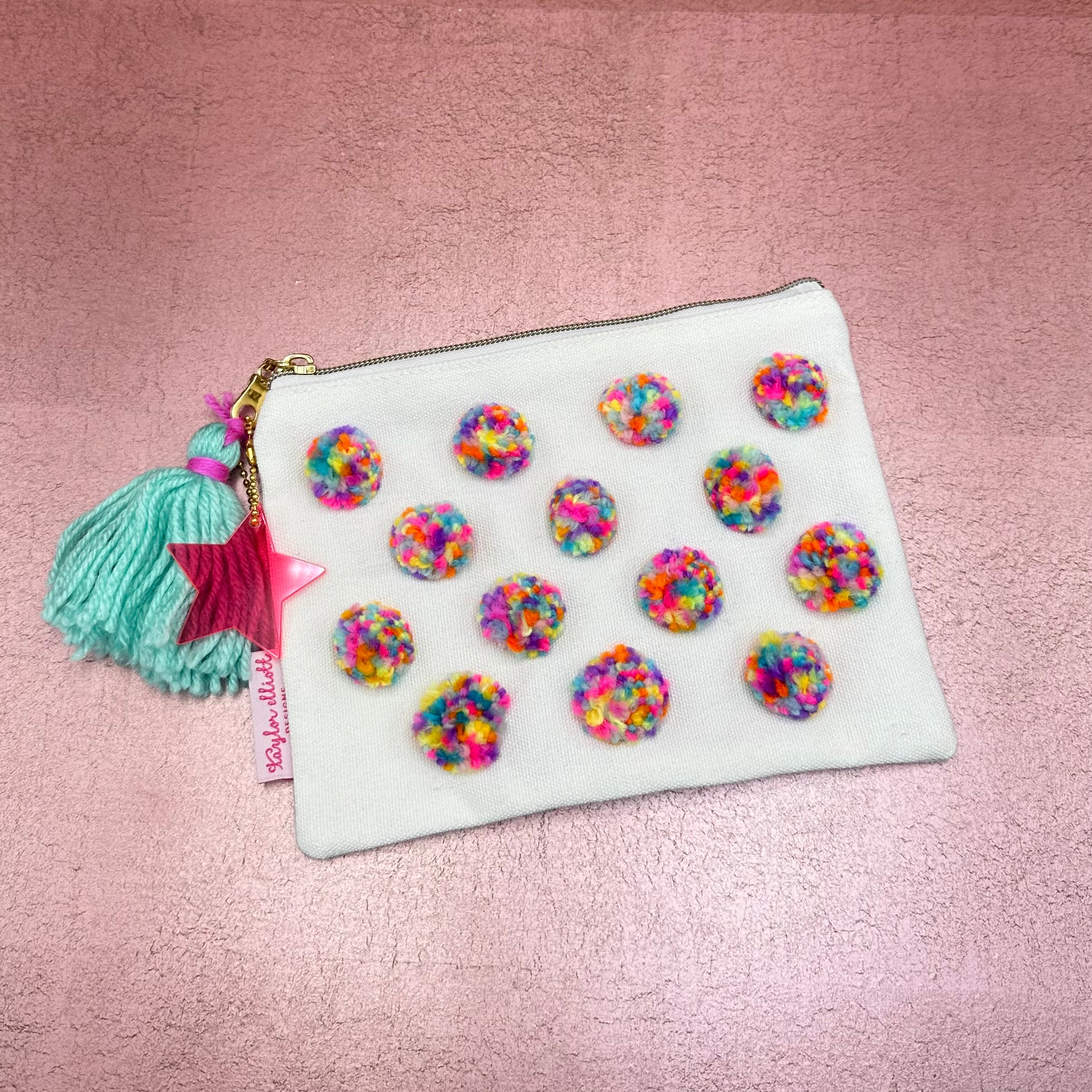 Multi-Colored Pom Pom Pouch