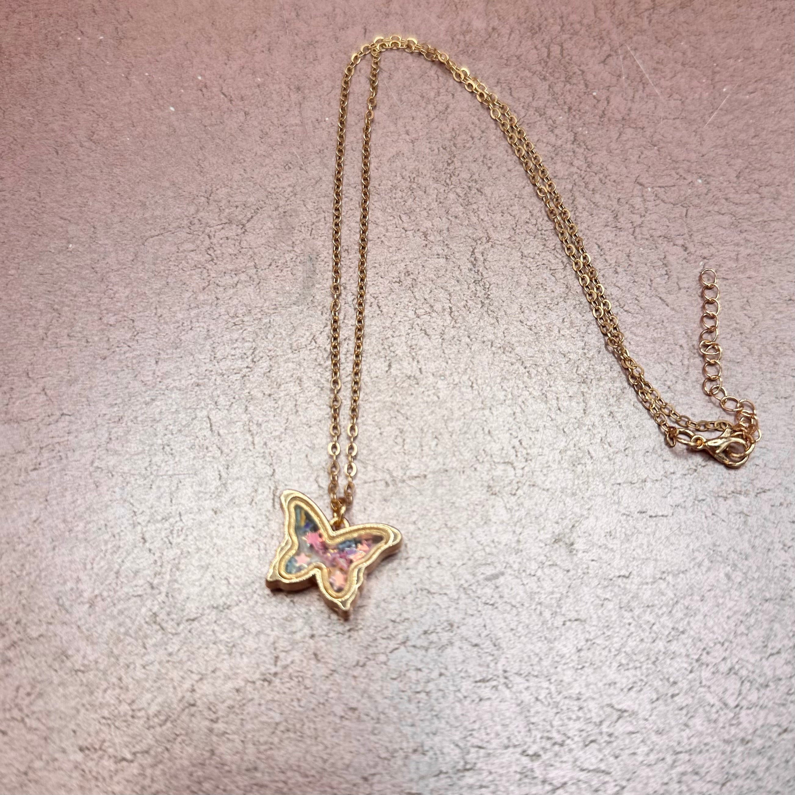 Butterfly Glitter Shaker Necklace