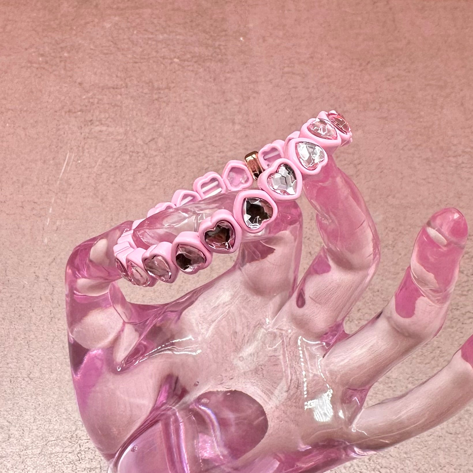 Large Heart Rhinestone Stretch Bracelet