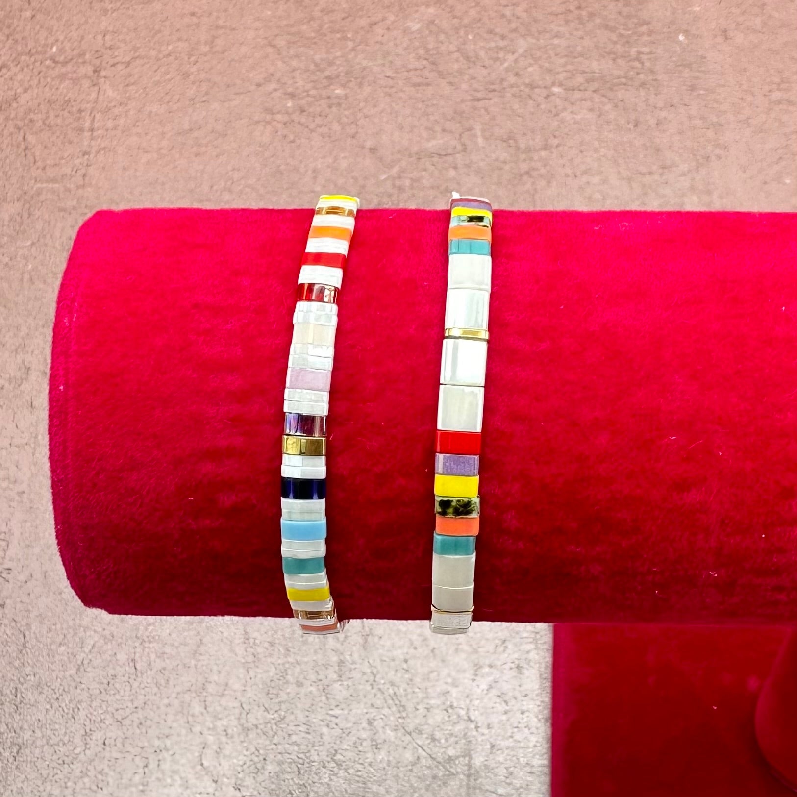 White & Rainbow Tile Bracelet Stack