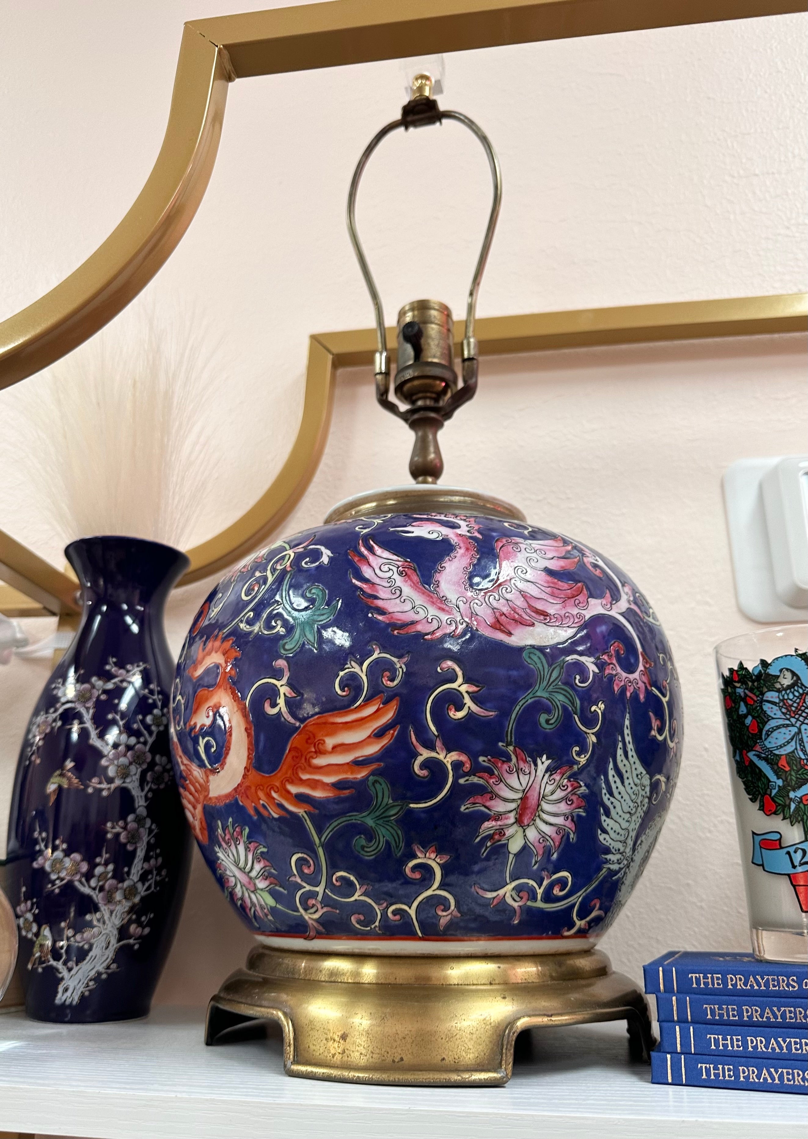 Blue Chinoiserie Vintage Dragon Lamp