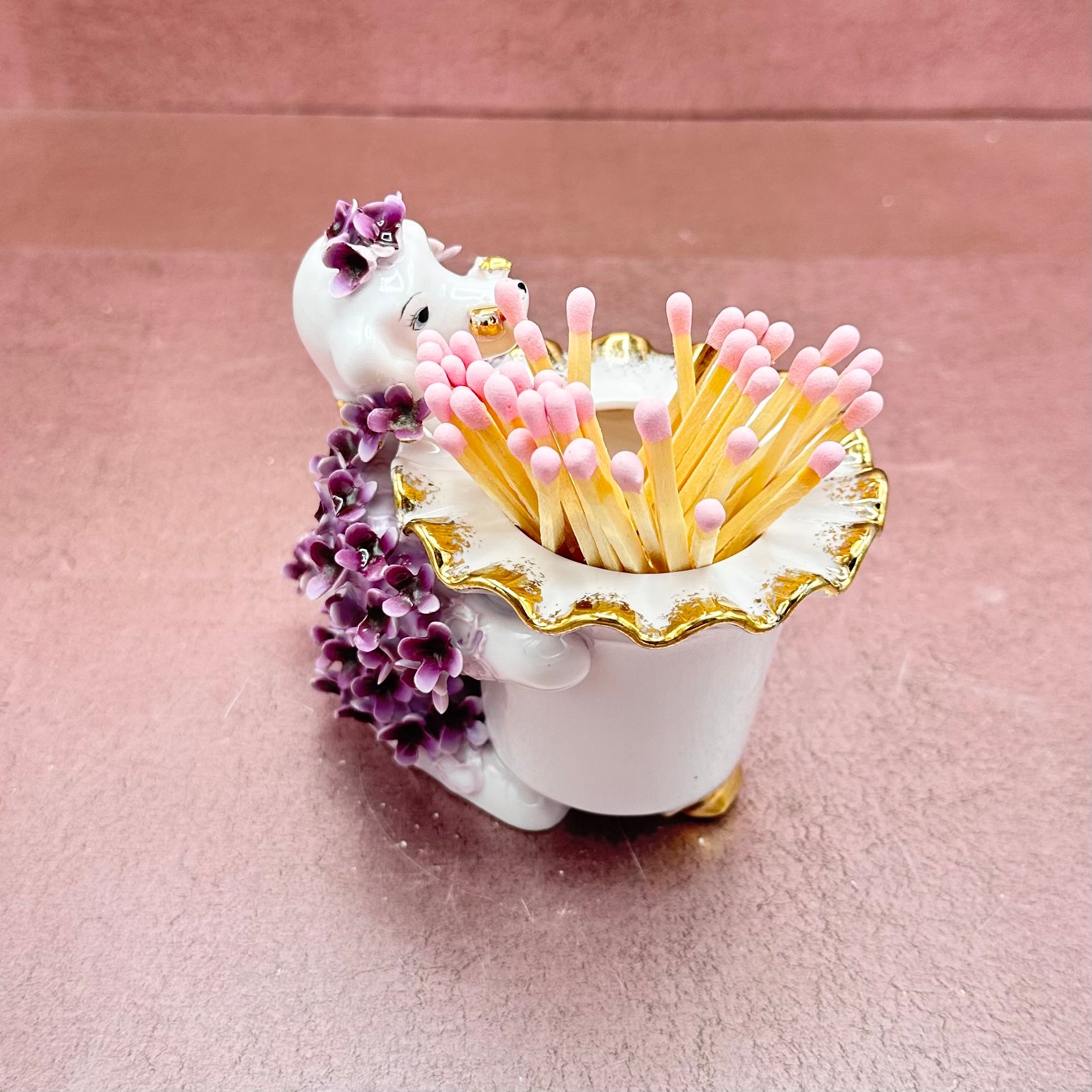 Lefton Purple Poodle Vase Matchstriker
