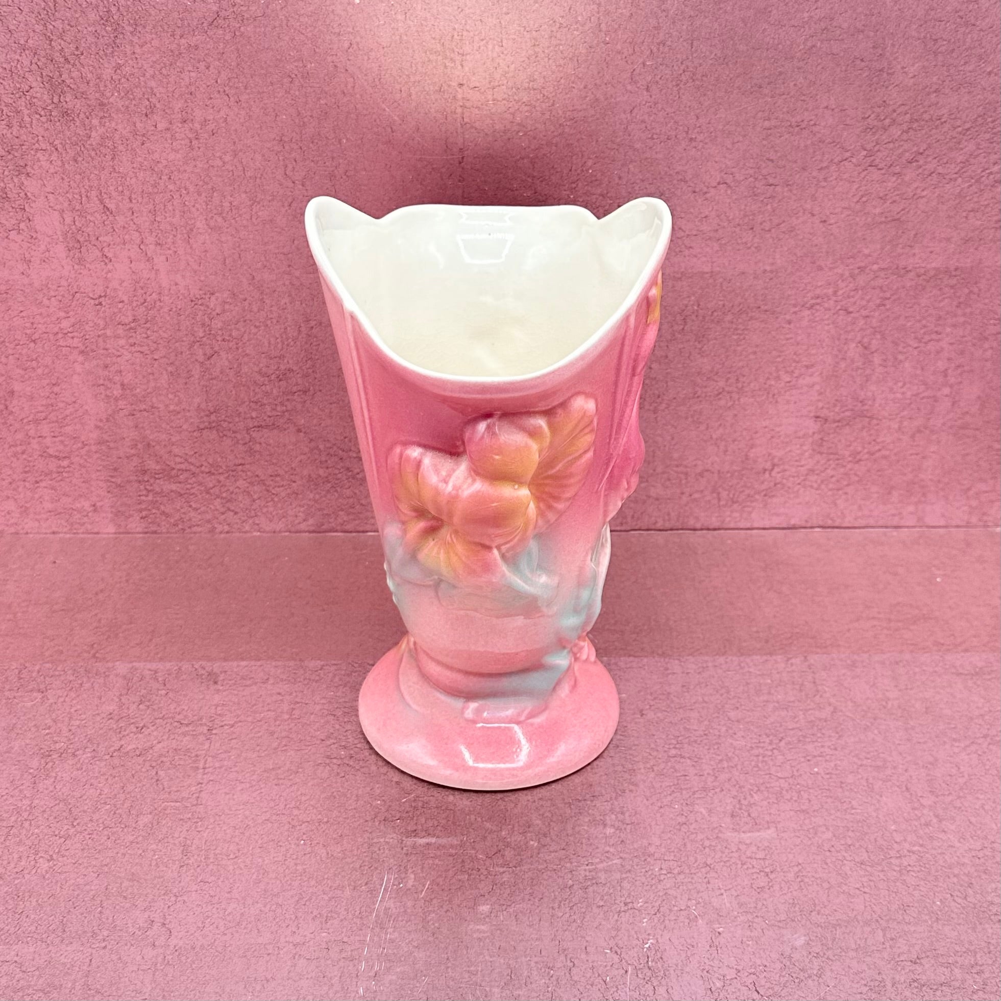Hull Pink Crane Vase w/ Hibiscus