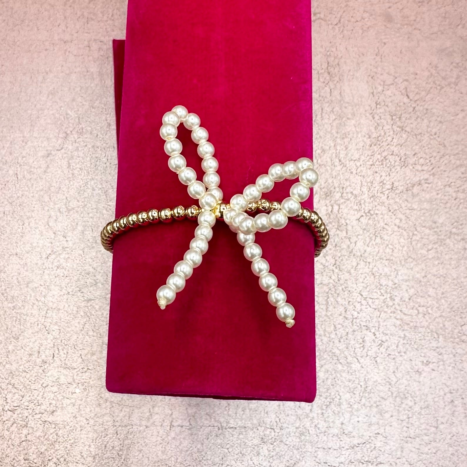 Gold Bead & Pearl Bow Bracelet