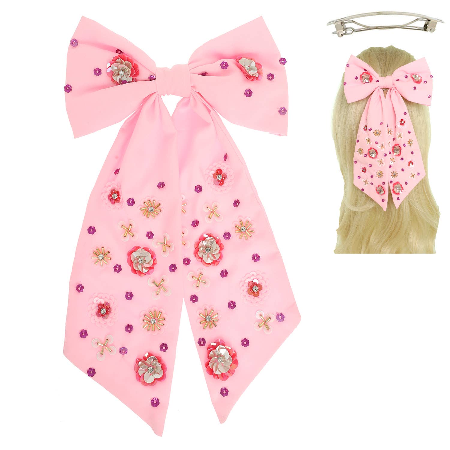 Jeweled Flower Bow Hair Clip