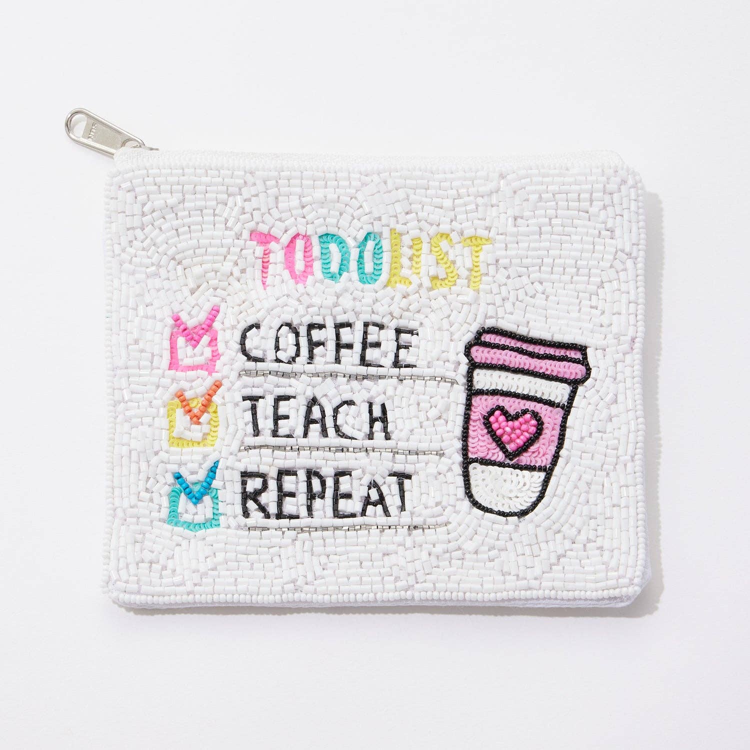 Coffee, Teach, Repeat Beaded Coin Purse