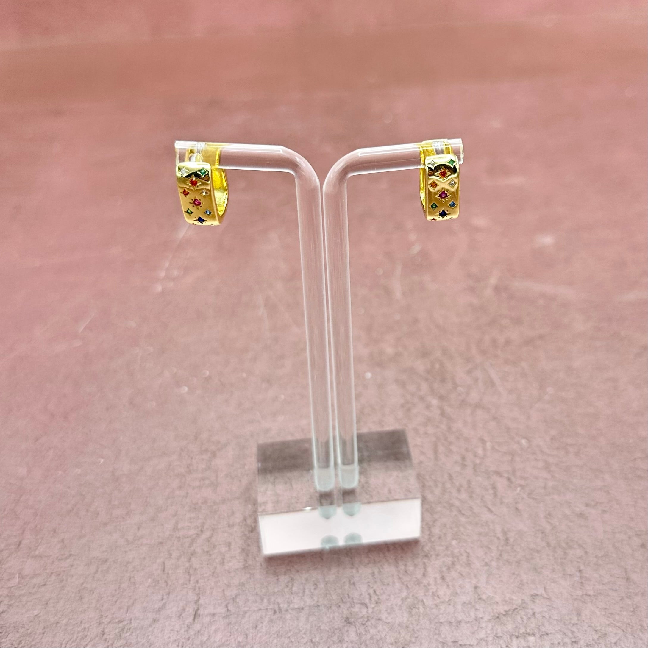 Rainbow Rhinestone Star Gold Hoop Earrings