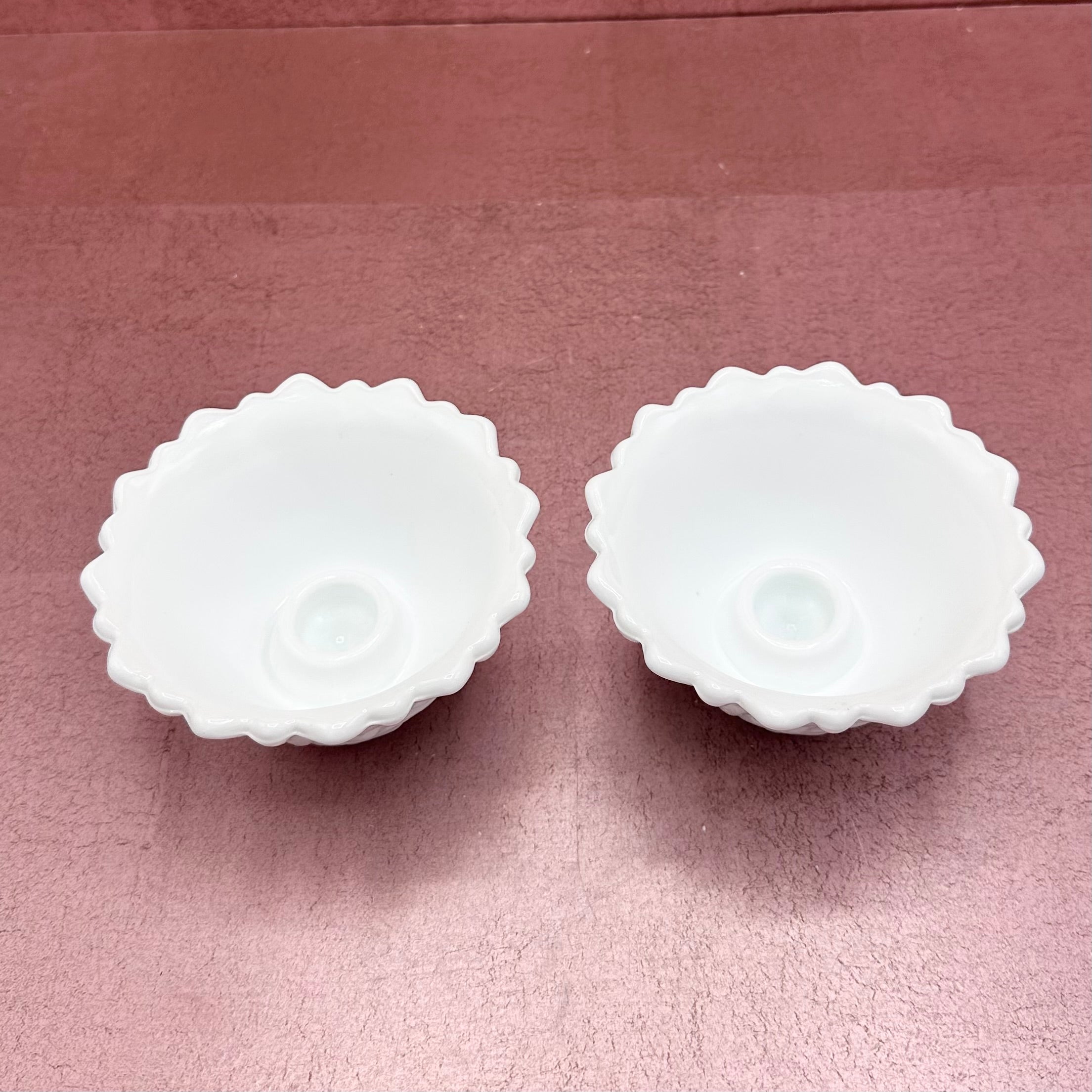 Milk Glass Leaf Pattern Candle Holder Pair
