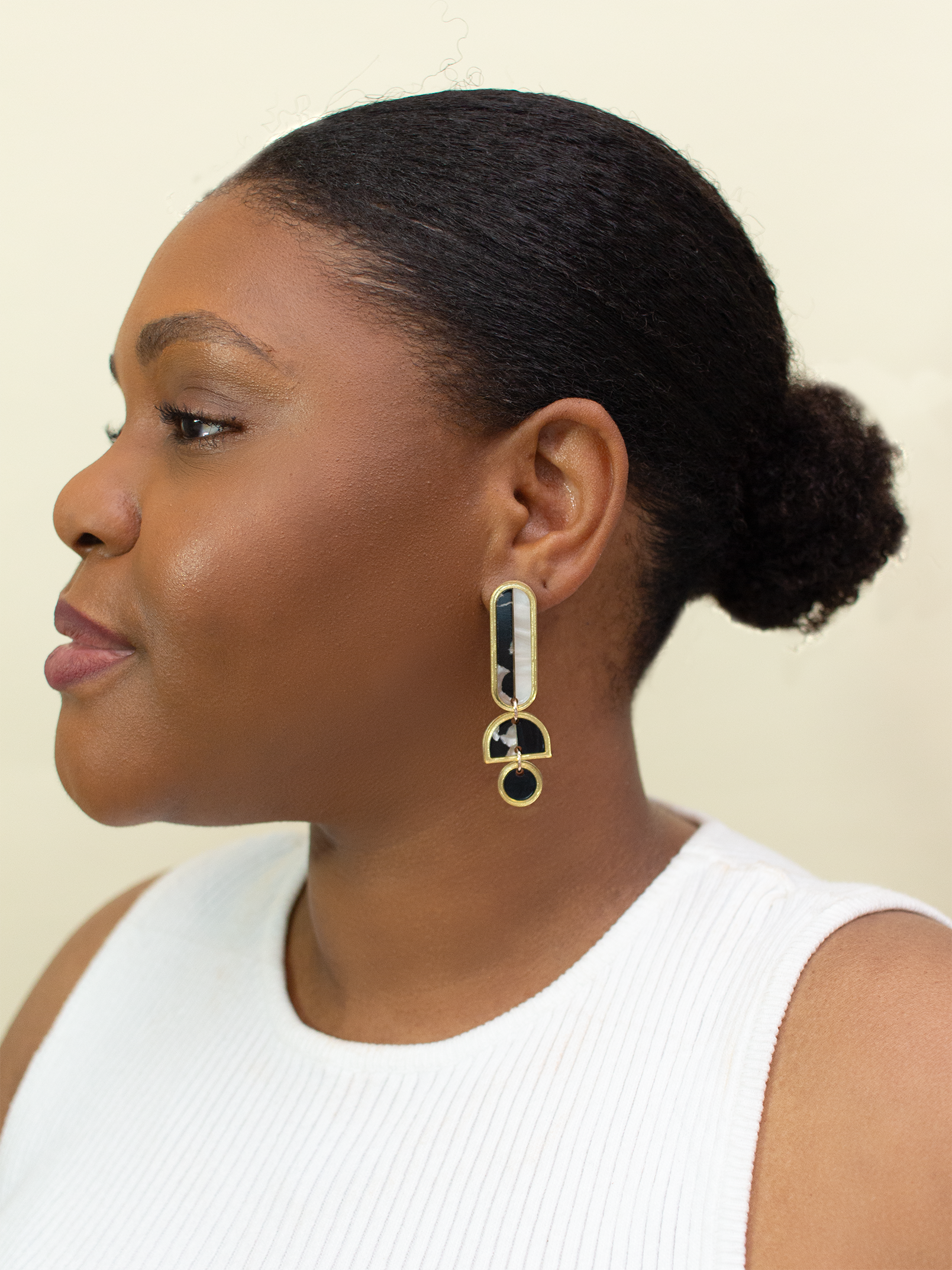 Lanie Black White Gold Acrylic Dangle Earrings