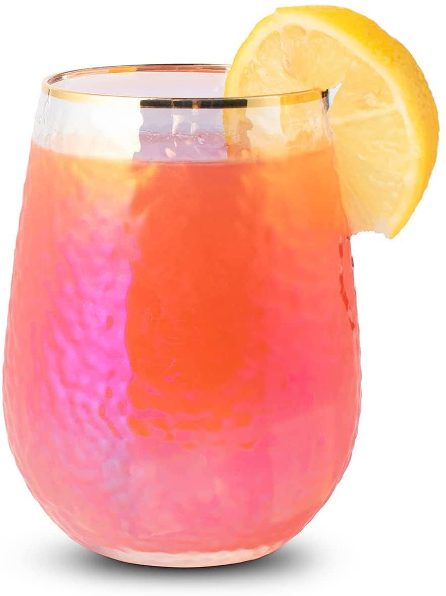 Lustered Iridescent Stemless Wine Glass