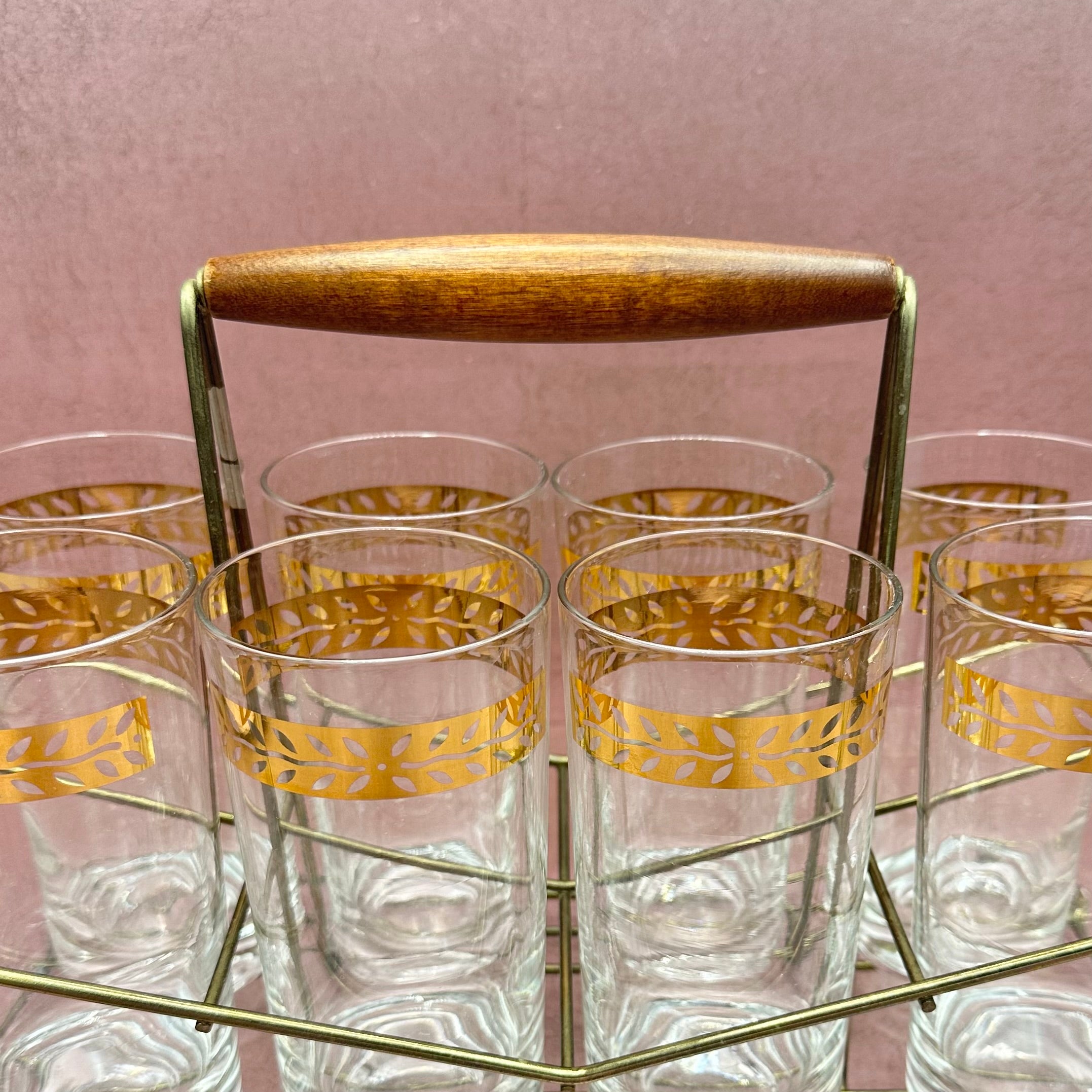 Set of 8 Federal Glass Company Highball Glasses in Caddy
