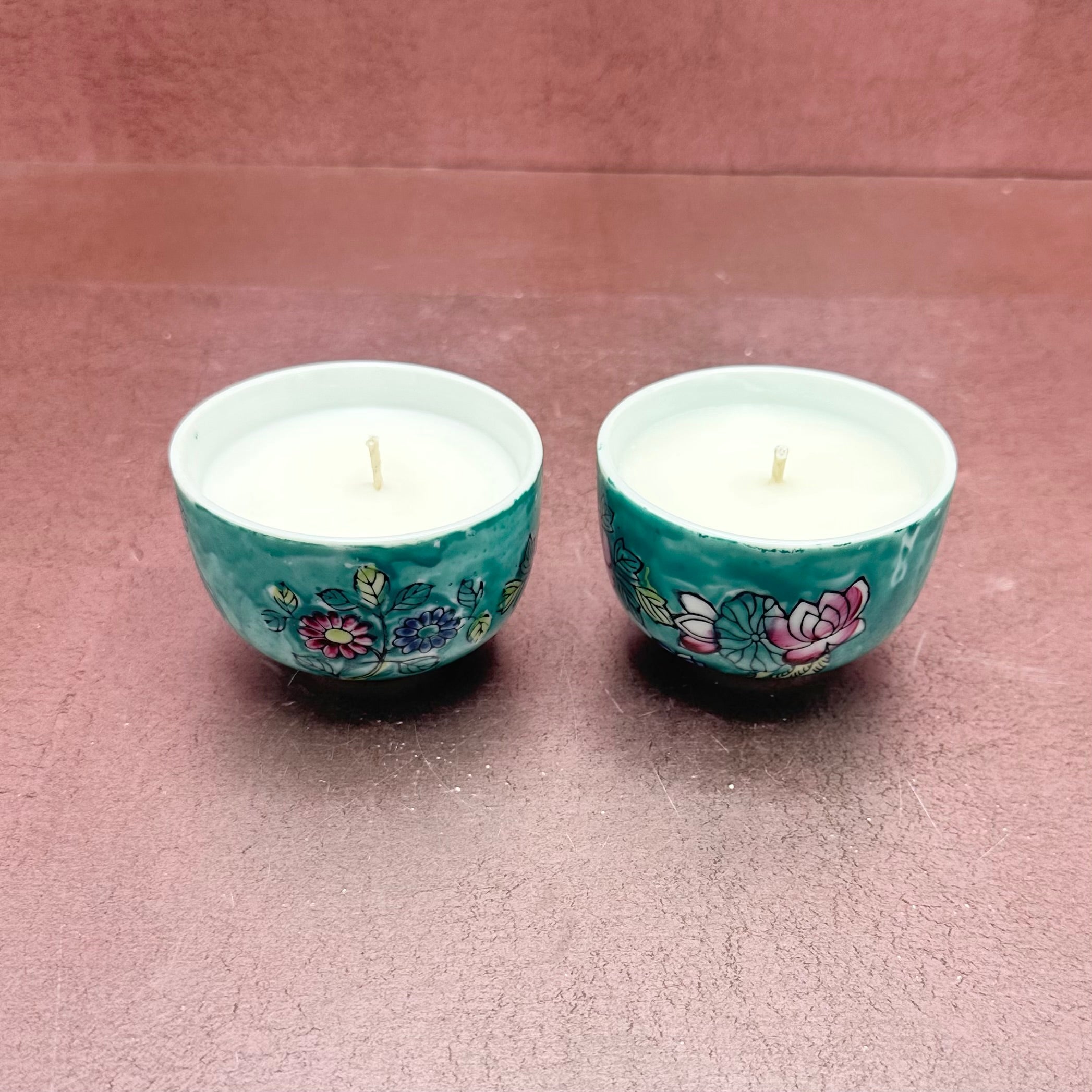 Turquoise Floral Sake Cup Candle