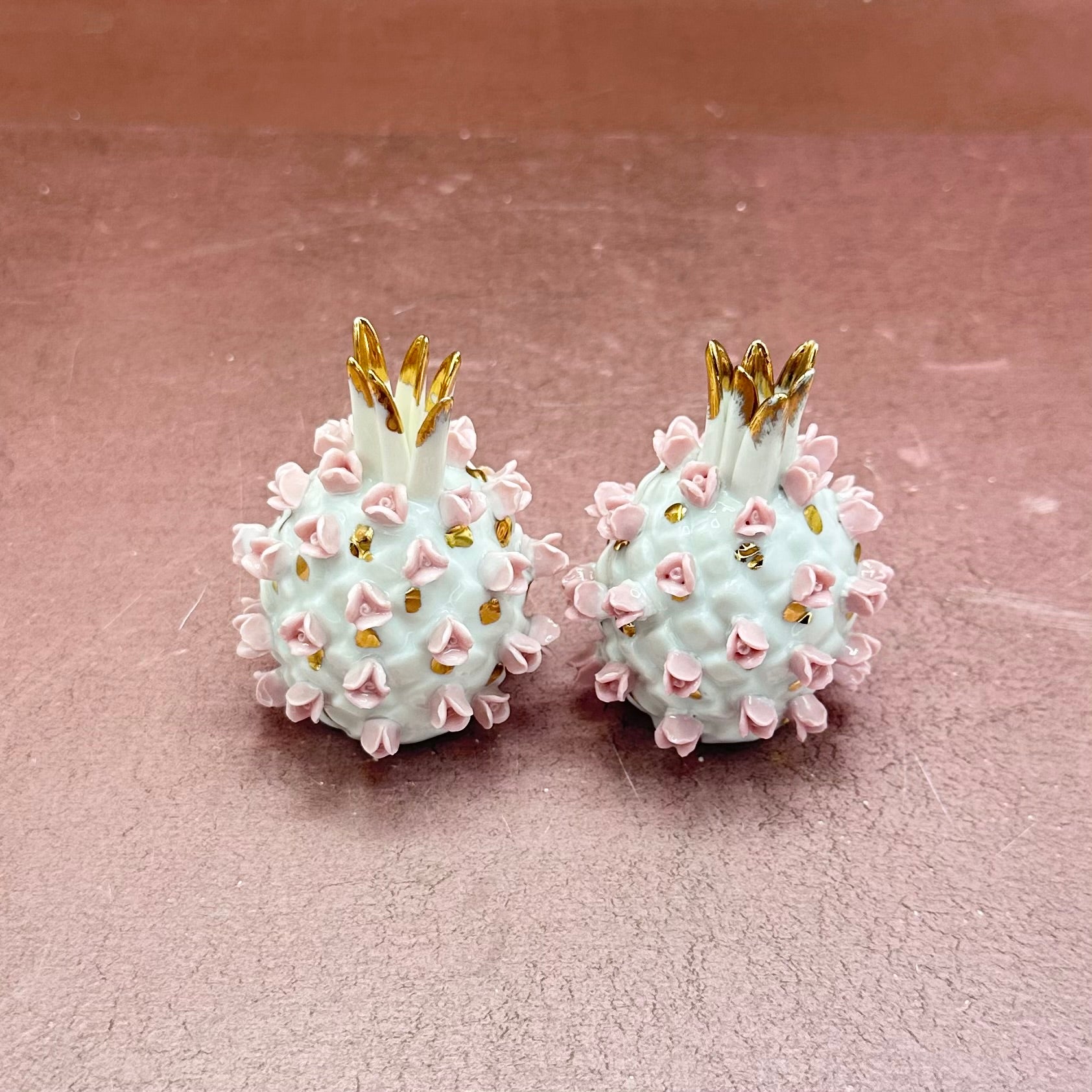 Vintage Pink Pineapple Salt & Pepper Shakers