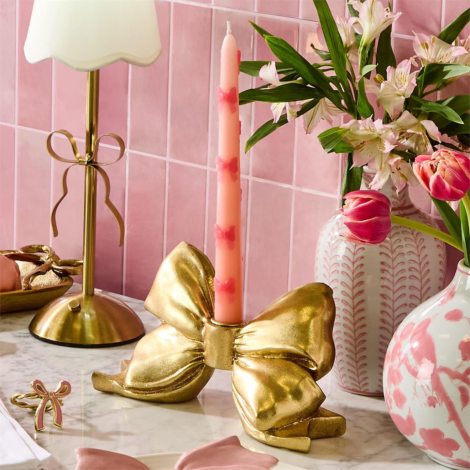 Large Gold Bow Candleholder